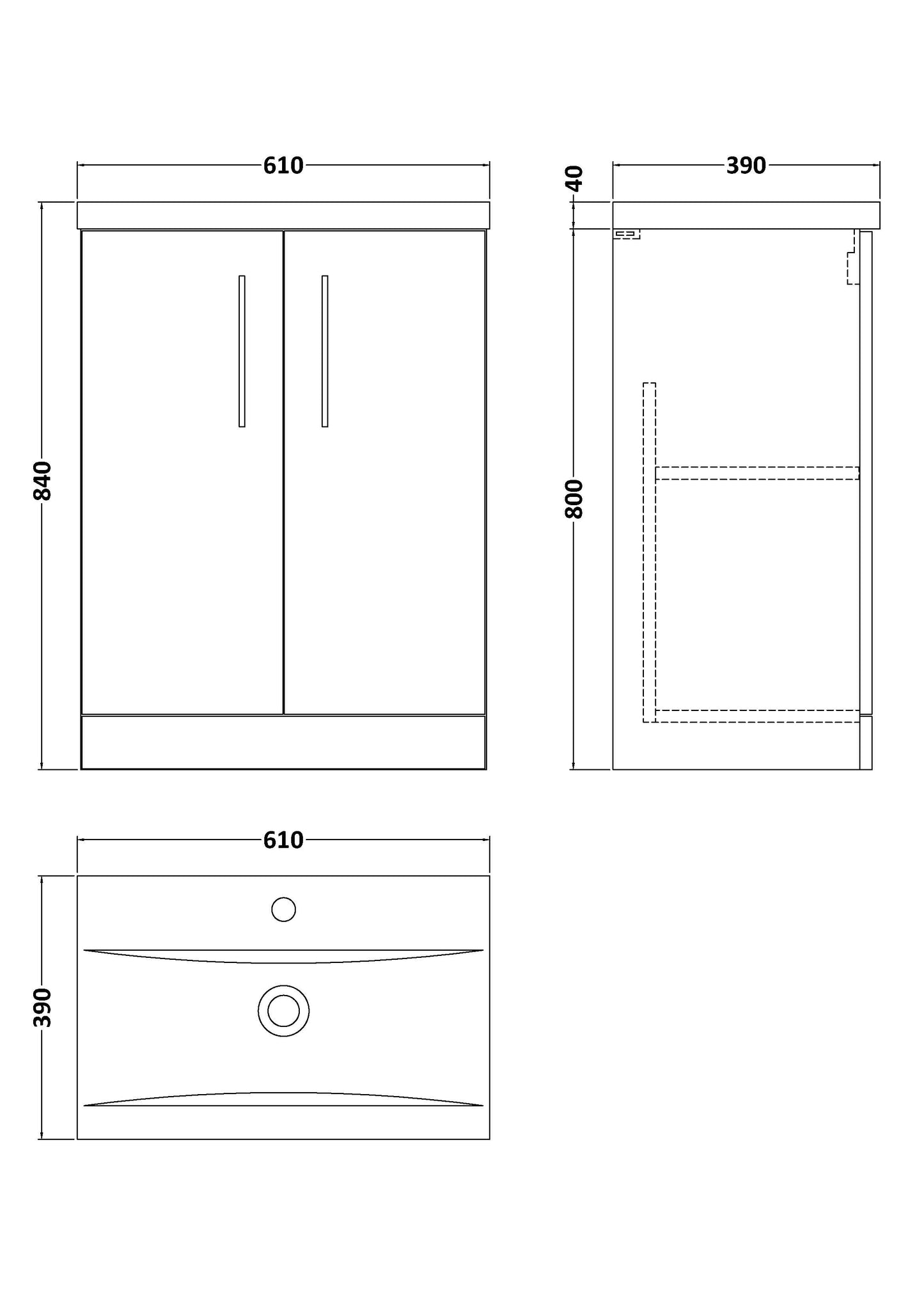 NUIE 600mm Floor Standing 2 Door Vanity & Basin 1