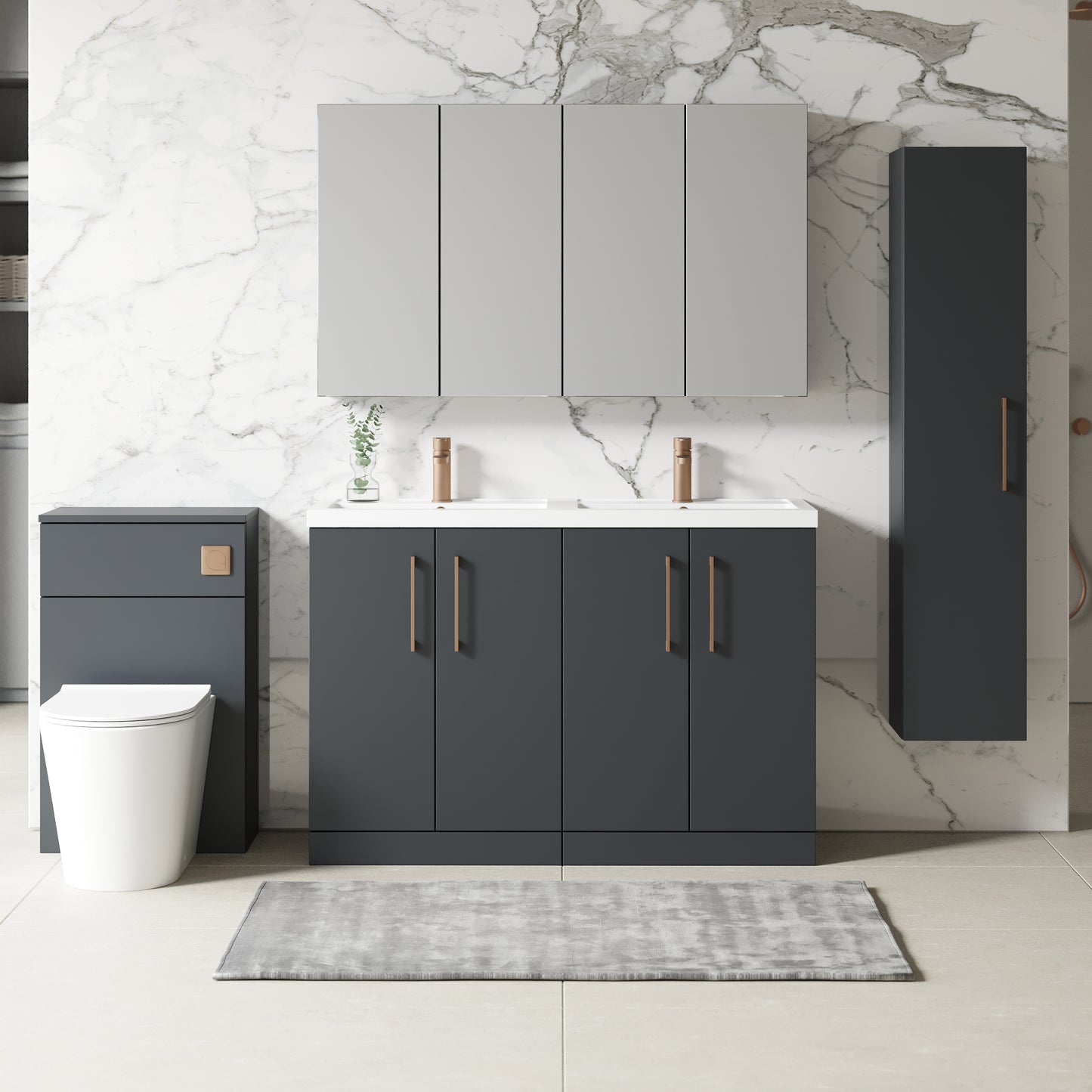 NUIE 1200mm Floor Standing 4 Door Vanity & Double Basin