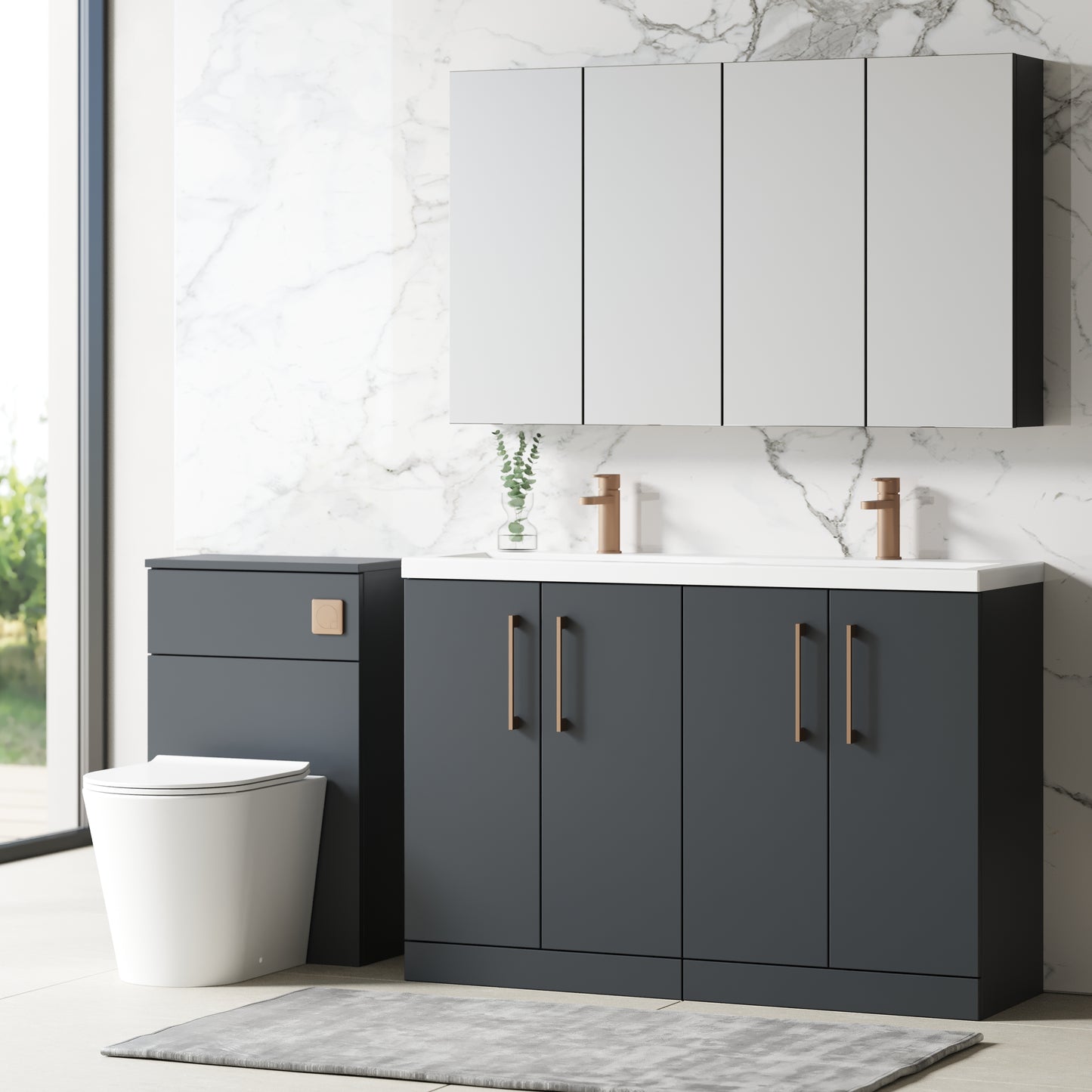 NUIE 1200mm Floor Standing 4 Door Vanity & Double Basin