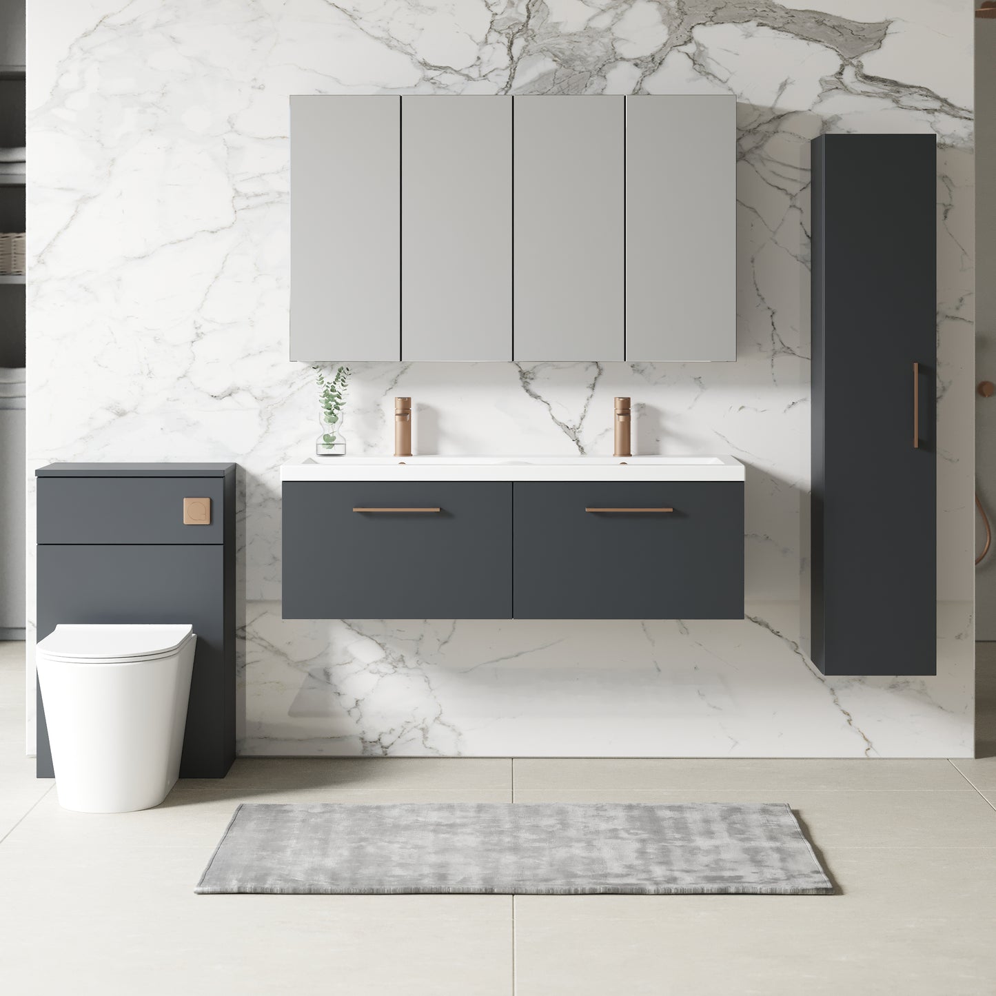 NUIE 1200mm Wall Hung 2 Drawer Vanity & Double Basin
