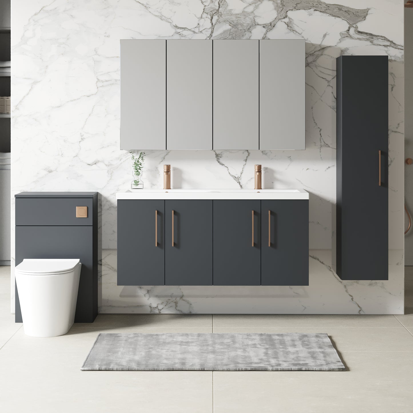 NUIE 1200mm Wall Hung 4 Door Vanity & Double Basin