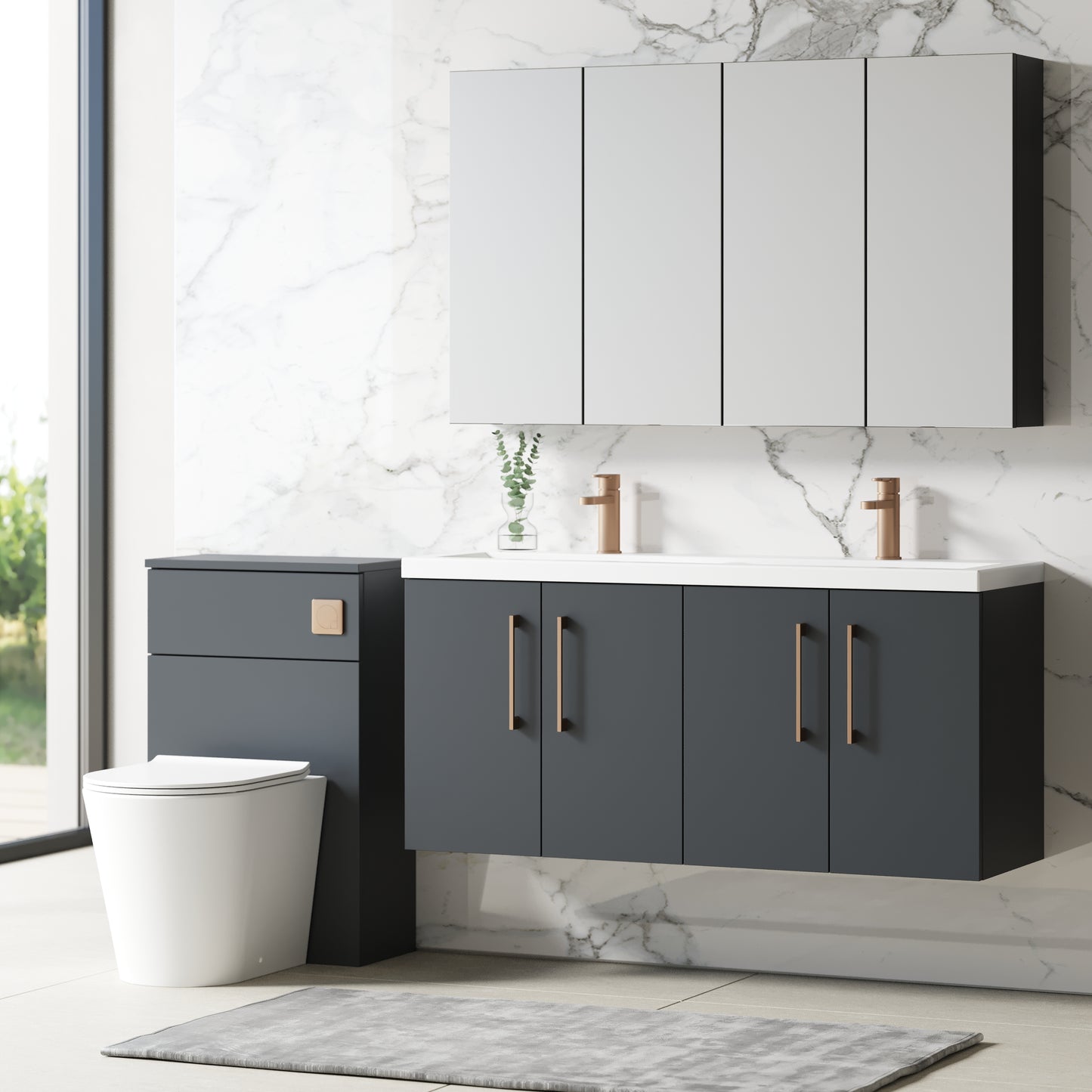 NUIE 1200mm Wall Hung 4 Door Vanity & Double Basin