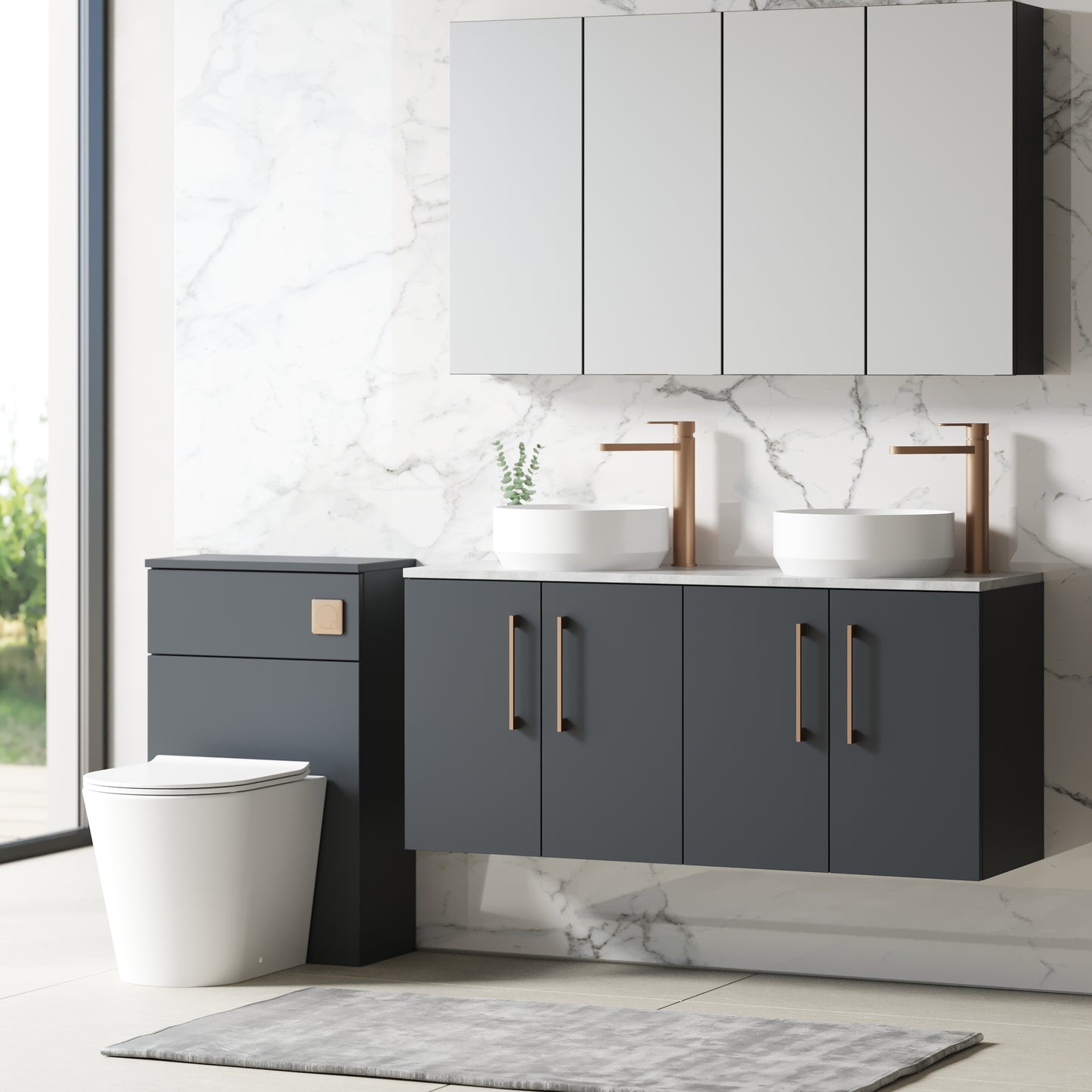 NUIE 1200mm Wall Hung 4-Door Vanity & Laminate Worktop