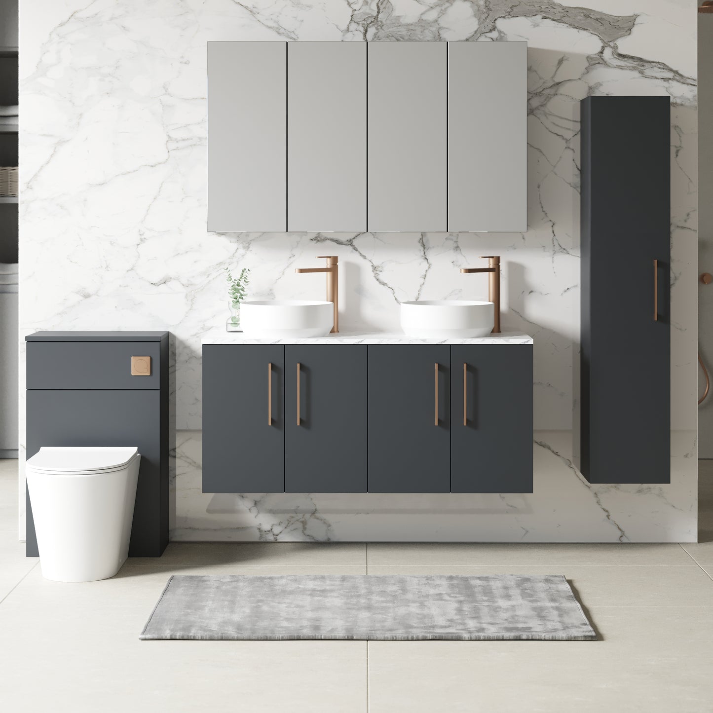 NUIE 1200mm Wall Hung 4-Door Vanity & Laminate Worktop