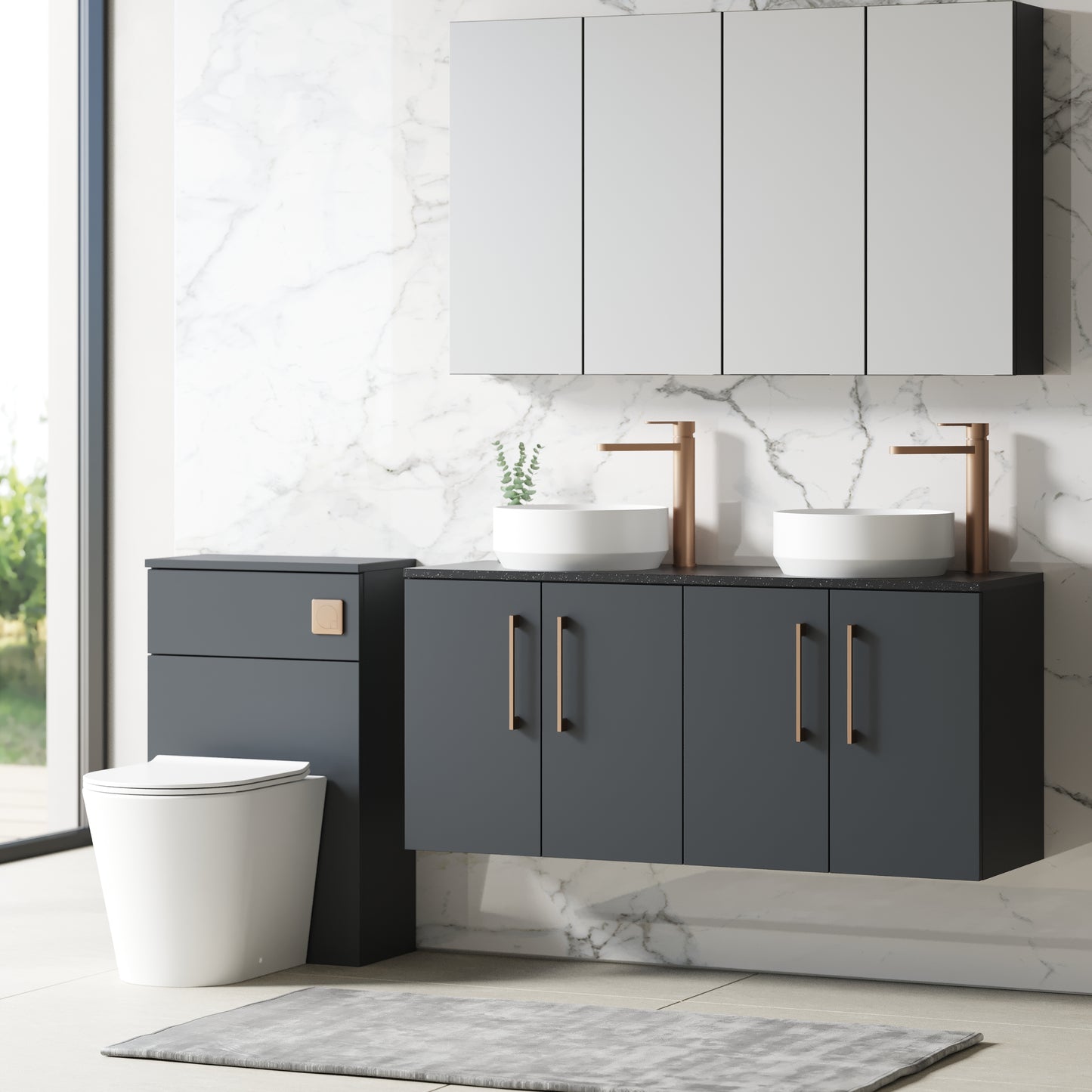 NUIE 1200mm Wall Hung 4-Door Vanity & Laminate Worktop
