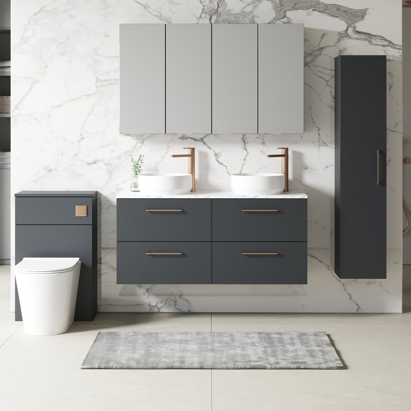 NUIE 1200mm Wall Hung 4-Drawer Vanity & Laminate Worktop