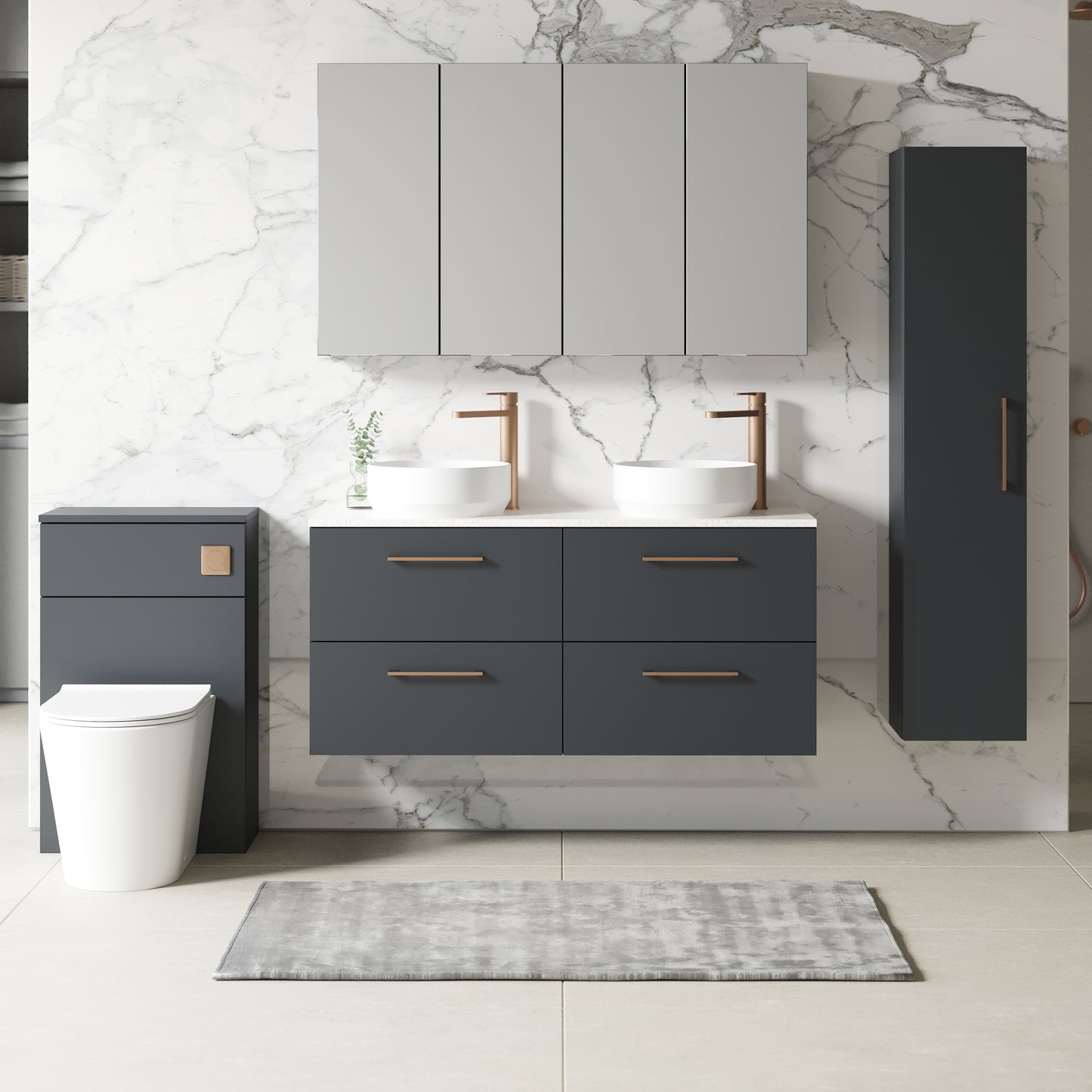 NUIE 1200mm Wall Hung 4-Drawer Vanity & Laminate Worktop