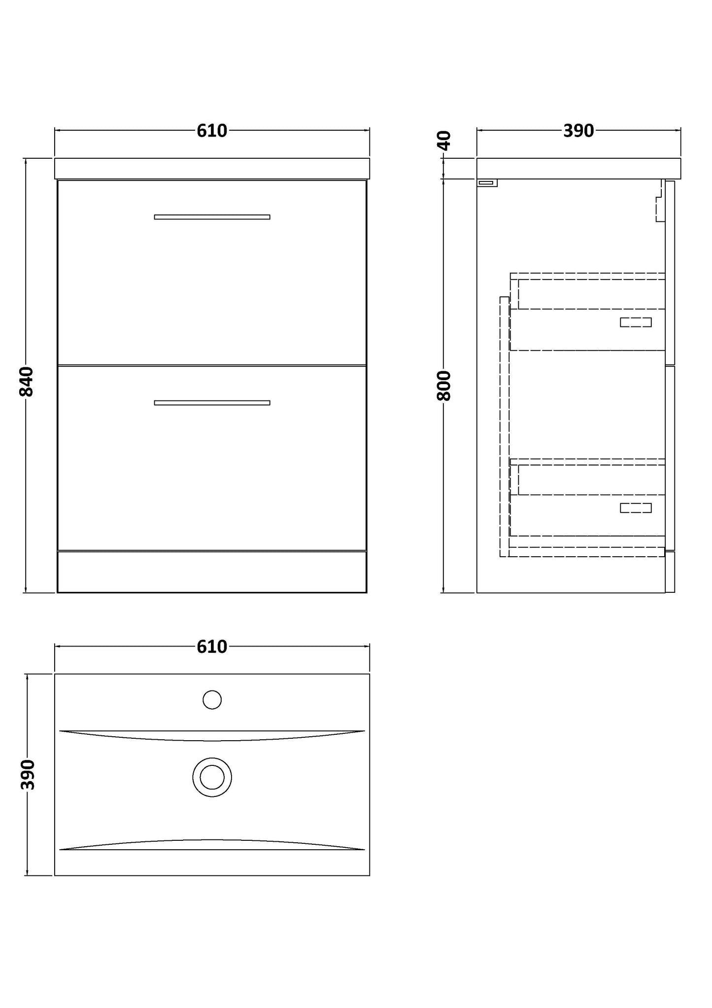 NUIE 600mm Floor Standing 2 Drawer Vanity & Basin 1