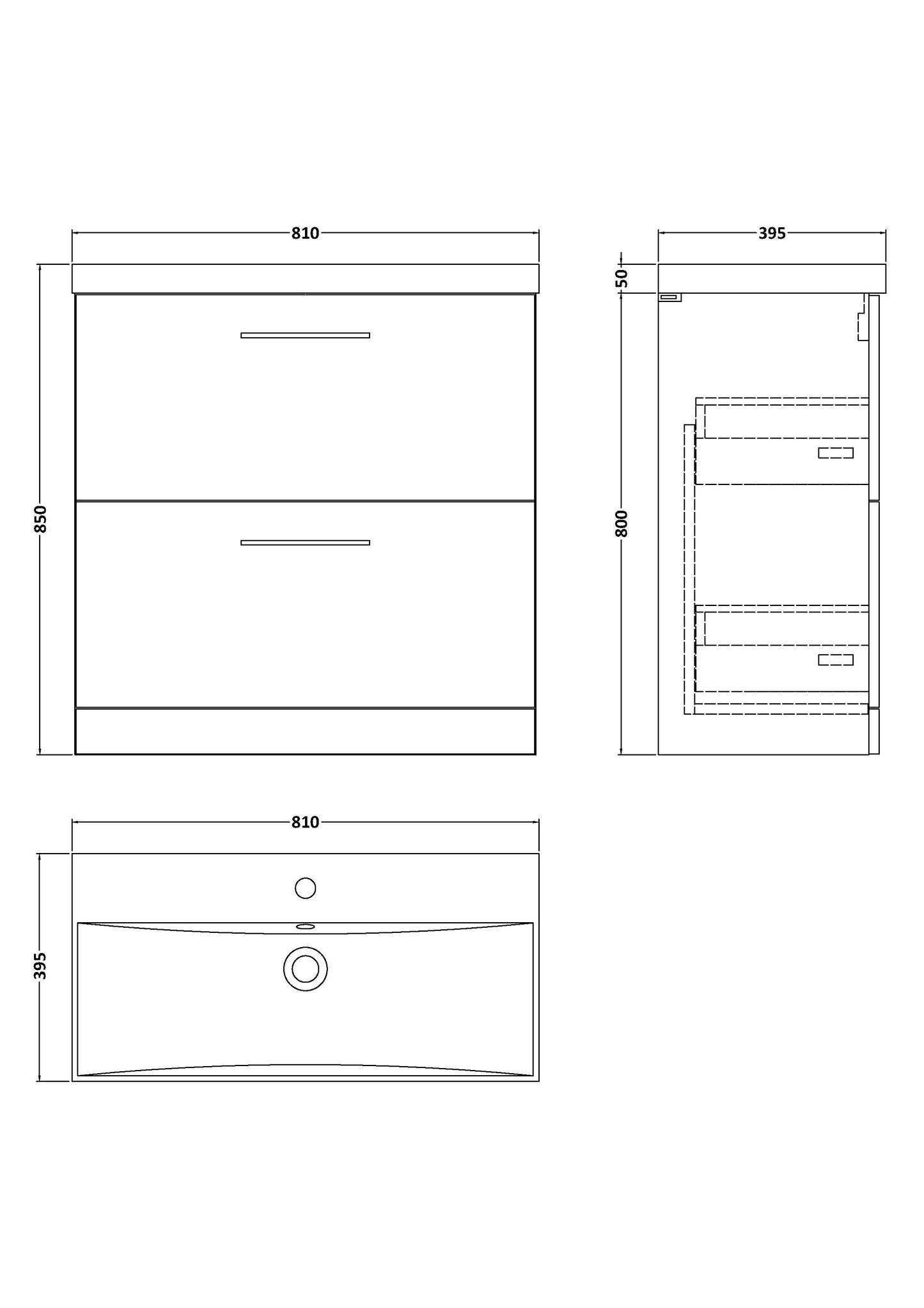 NUIE 800mm Floor Standing 2 Drawer Vanity & Basin 3