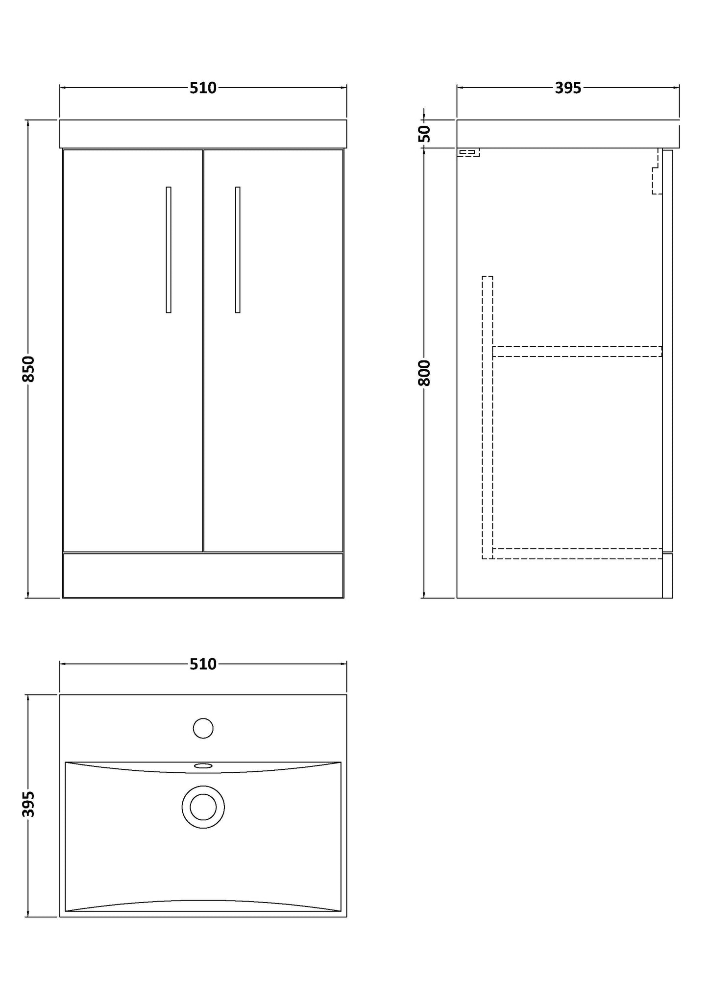 NUIE 500mm Floor Standing 2 Door Vanity & Basin 3