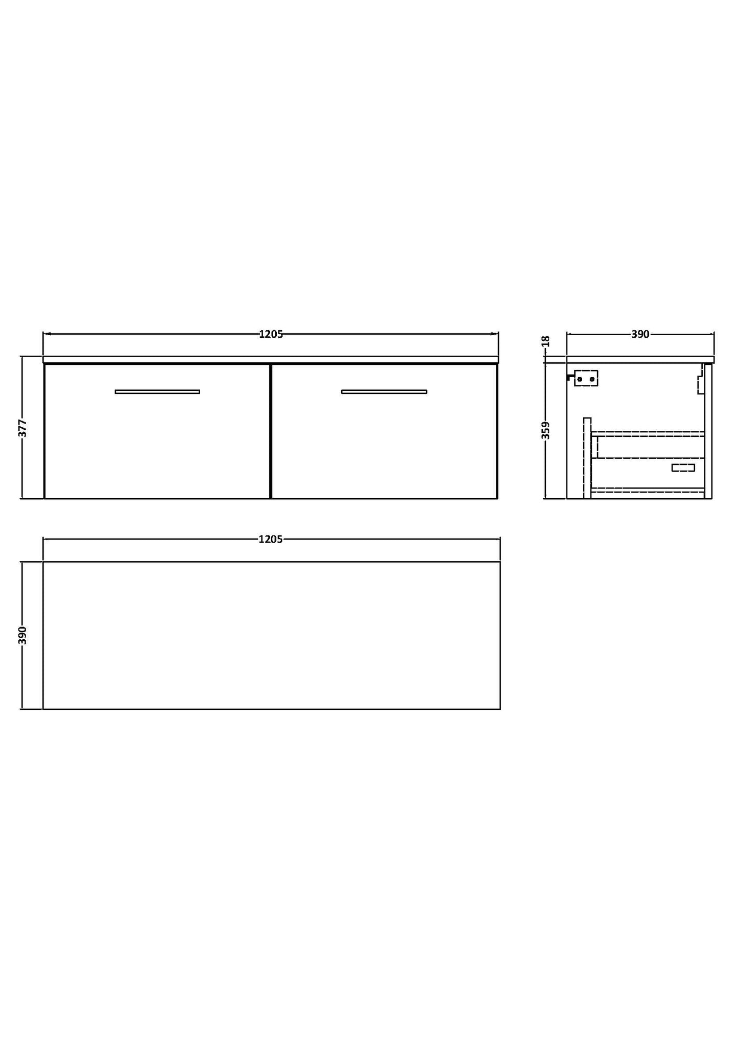NUIE 1200mm Wall Hung 2 Drawer Vanity & Worktop