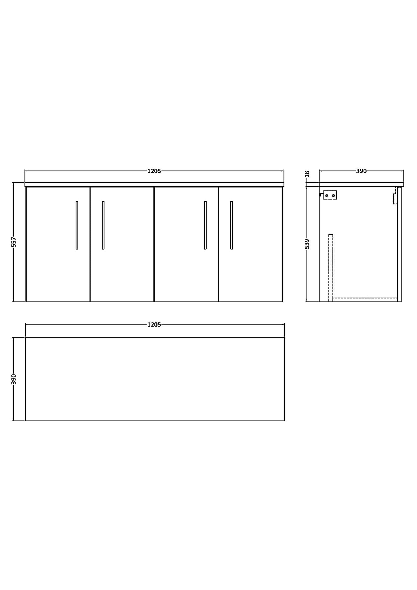 NUIE 1200mm Wall Hung 4 Door Vanity & Worktop