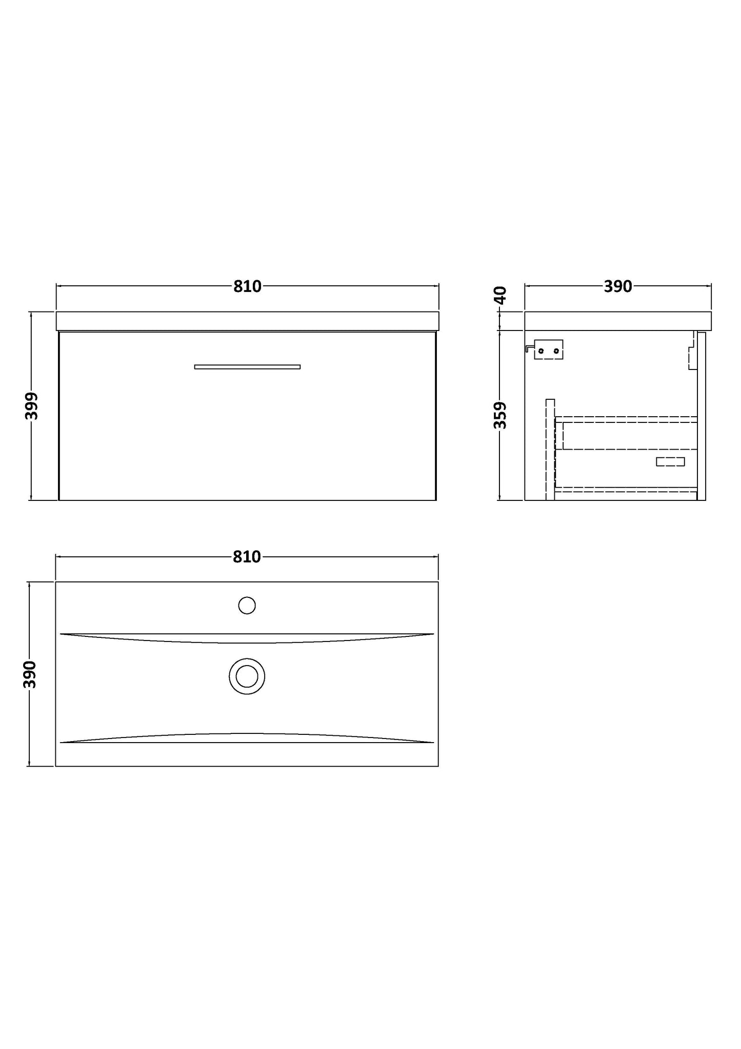 NUIE 800mm Wall Hung 1 Drawer Vanity & Basin 1