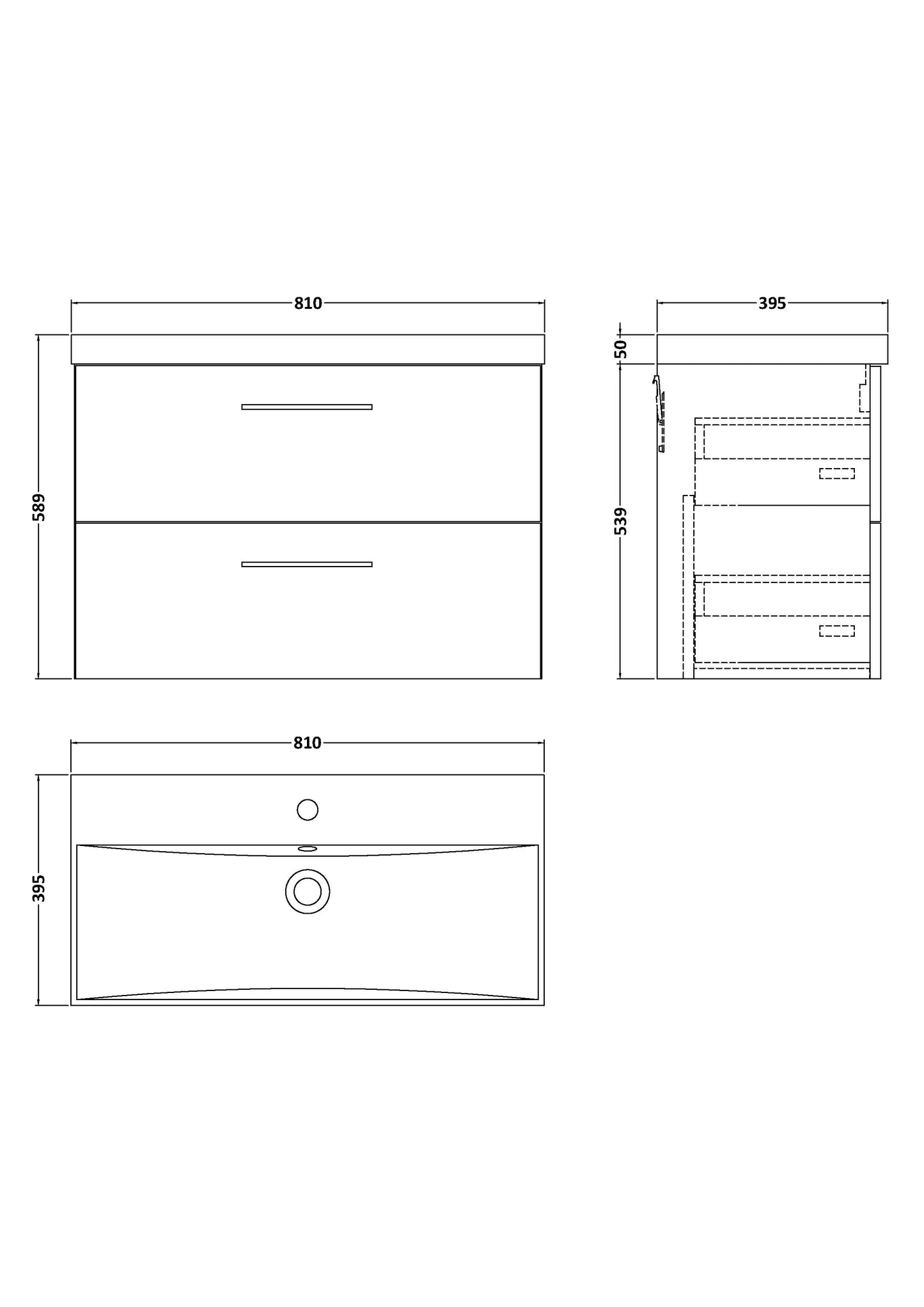 NUIE 800mm Wall Hung 2 Drawer Vanity & Basin 3