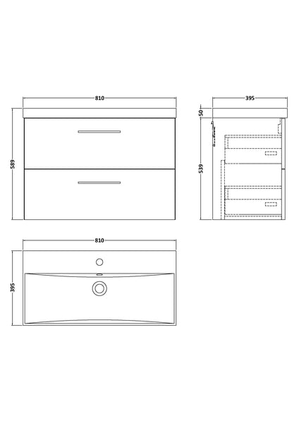 NUIE 800mm Wall Hung 2 Drawer Vanity & Basin 3