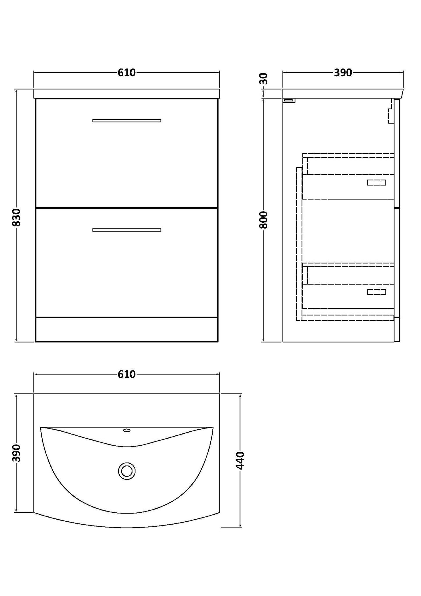 NUIE 600mm Floor Standing 2 Drawer Vanity & Basin 4
