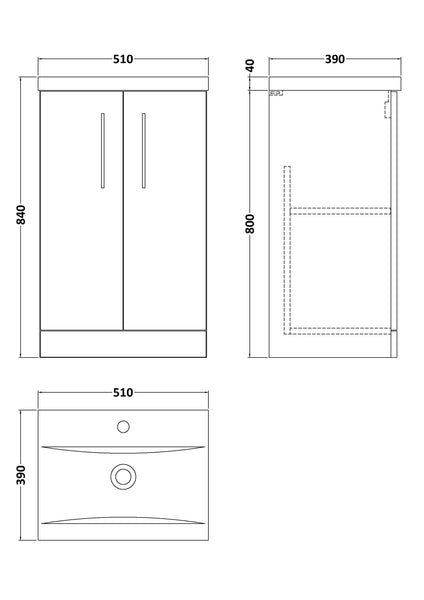 NUIE 500mm Floor Standing 2 Door Vanity & Basin 1