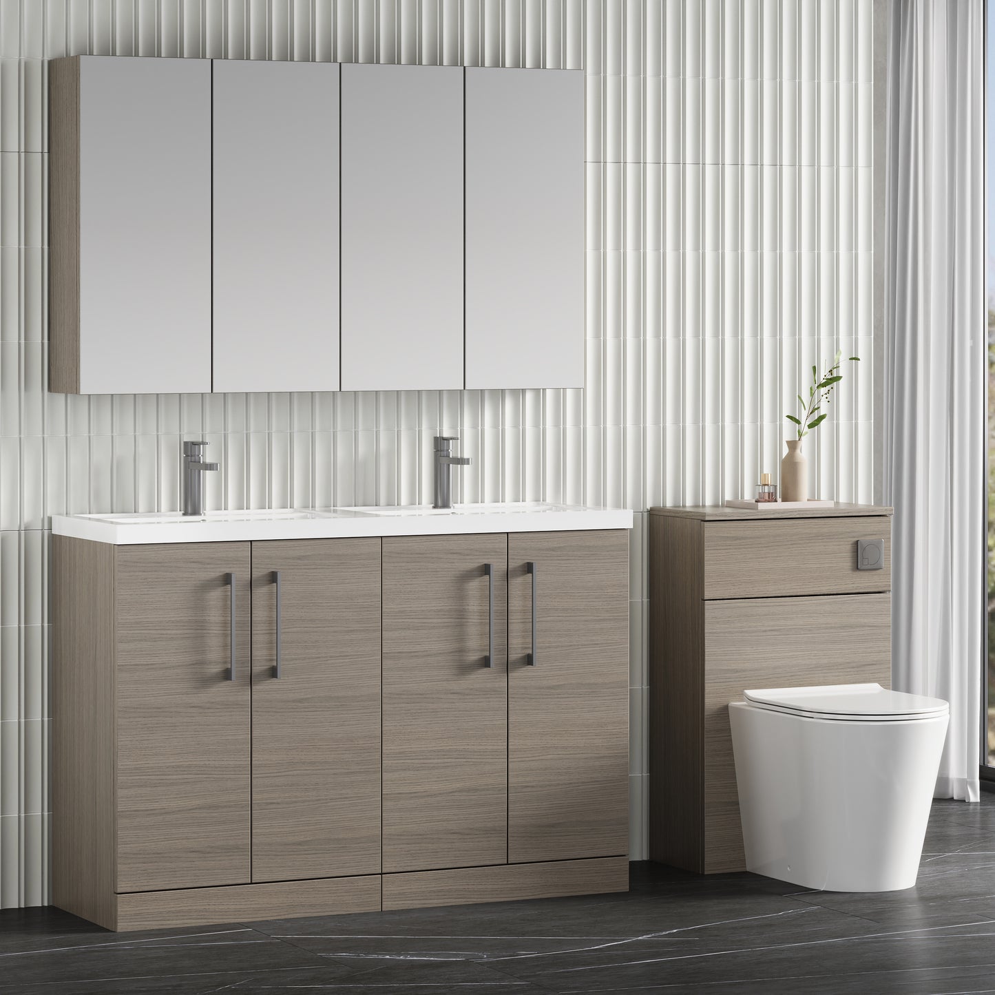 NUIE 1200mm Floor Standing 4 Door Vanity & Double Basin