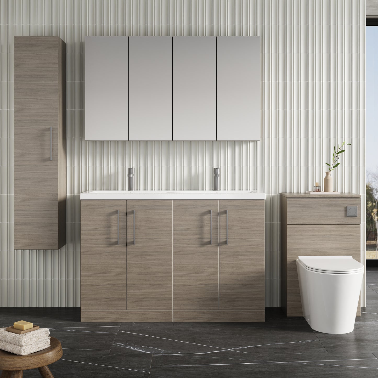 NUIE 1200mm Floor Standing 4 Door Vanity & Double Basin