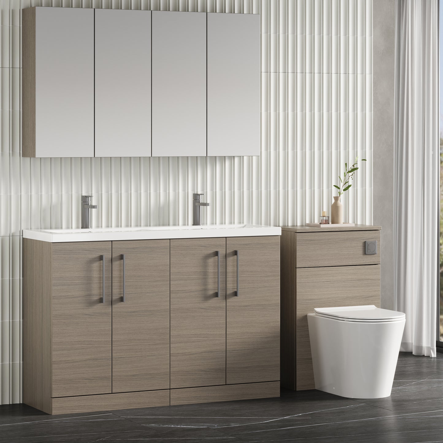 NUIE 1200mm Floor Standing 4 Door Vanity & Double Basin