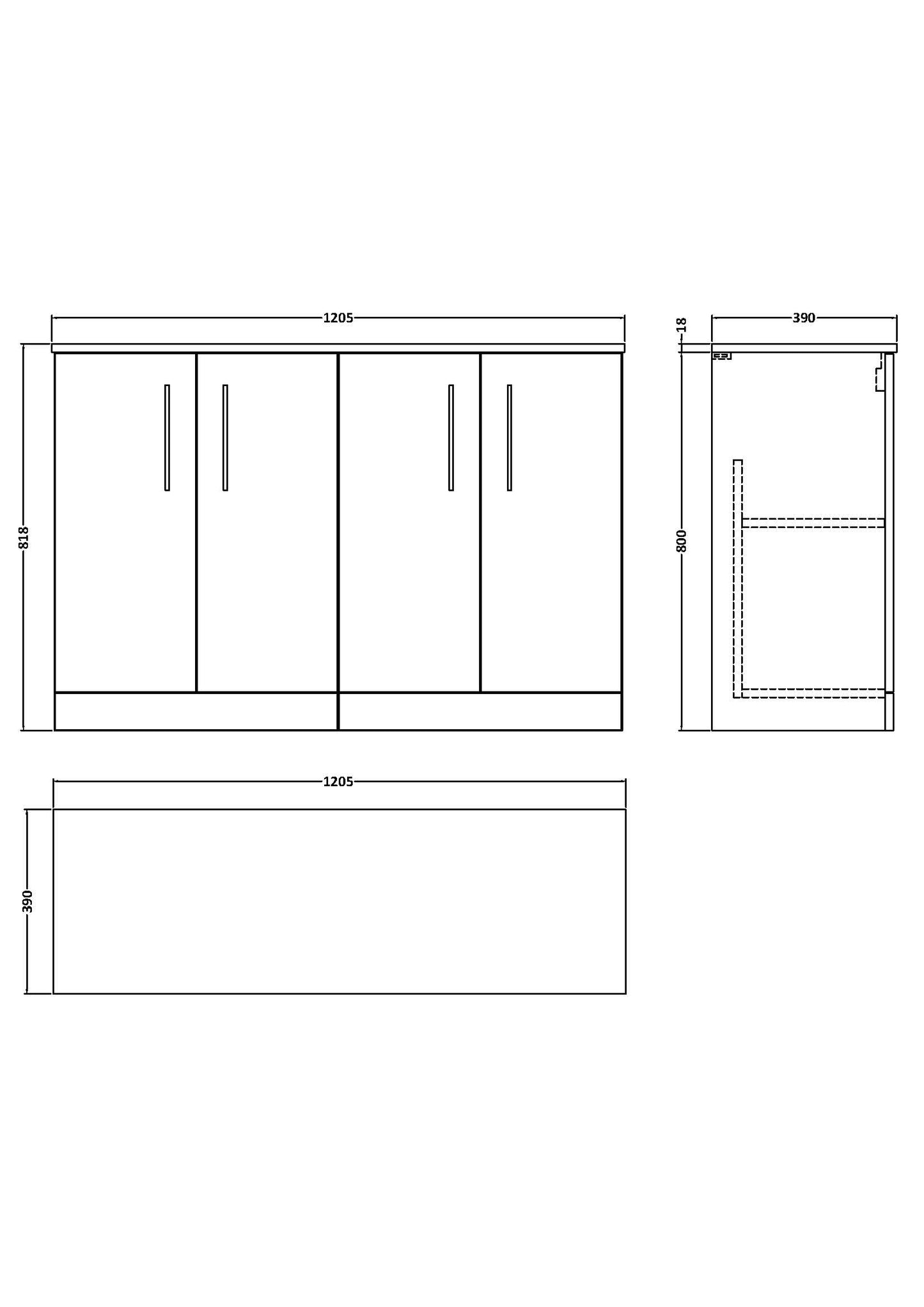 NUIE 1200mm Floor Standing 4 Door Vanity & Worktop