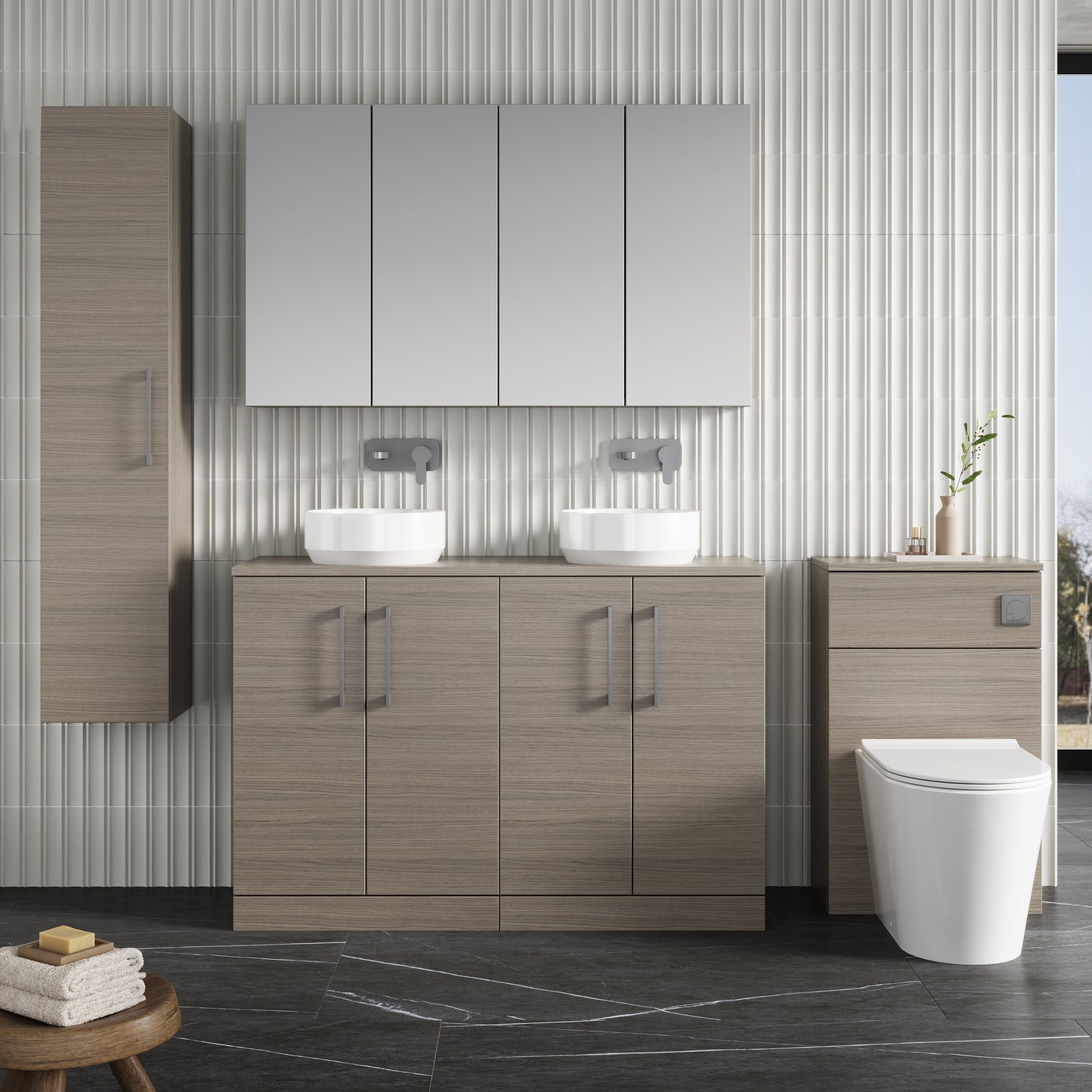 NUIE 1200mm Floor Standing 4 Door Vanity & Worktop