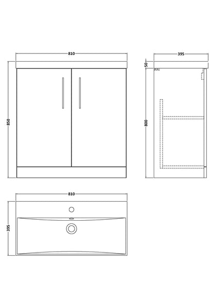 NUIE 800mm Floor Standing 2 Door Vanity & Basin 3