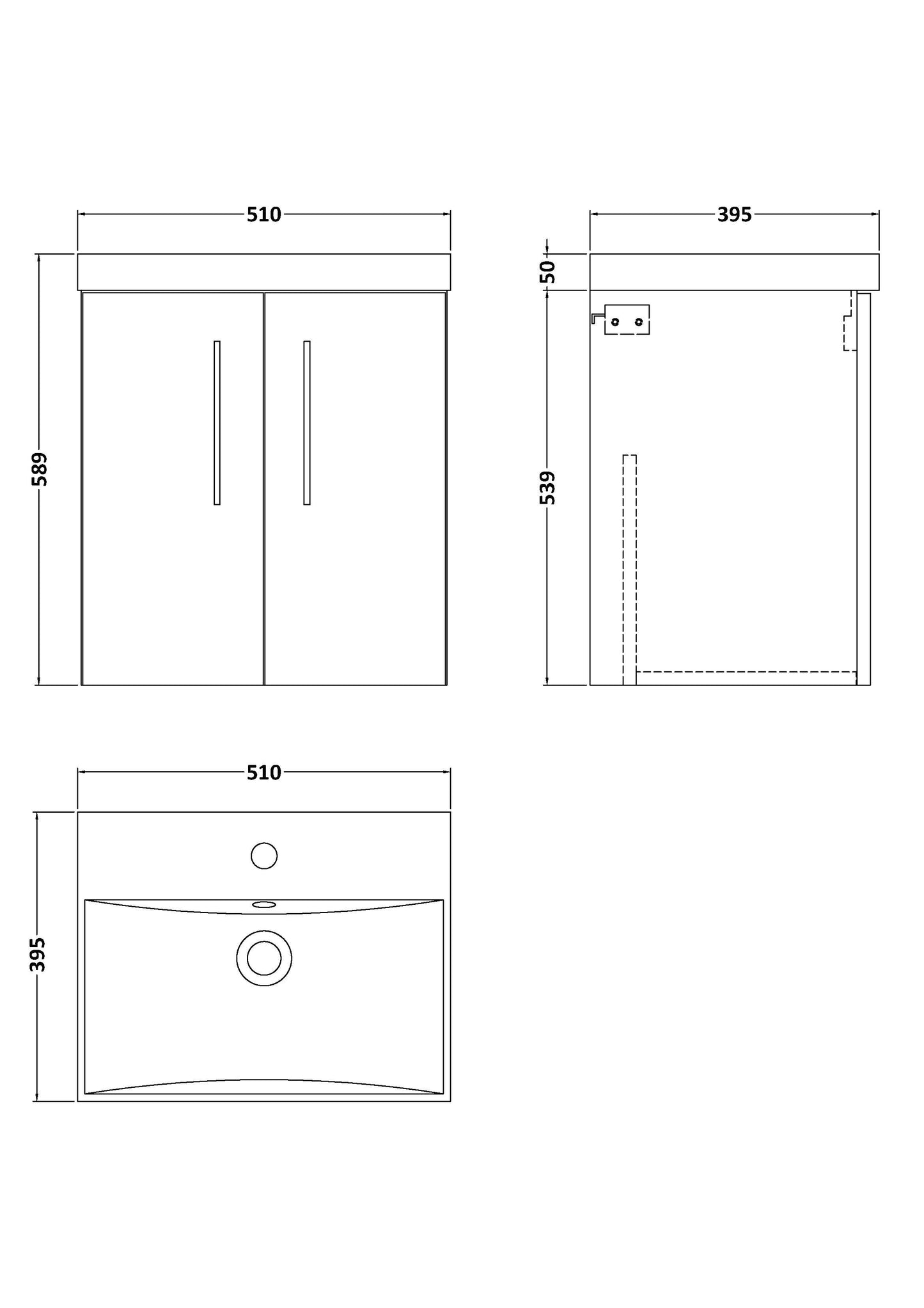 NUIE 500mm Wall Hung 2 Door Vanity & Basin 3