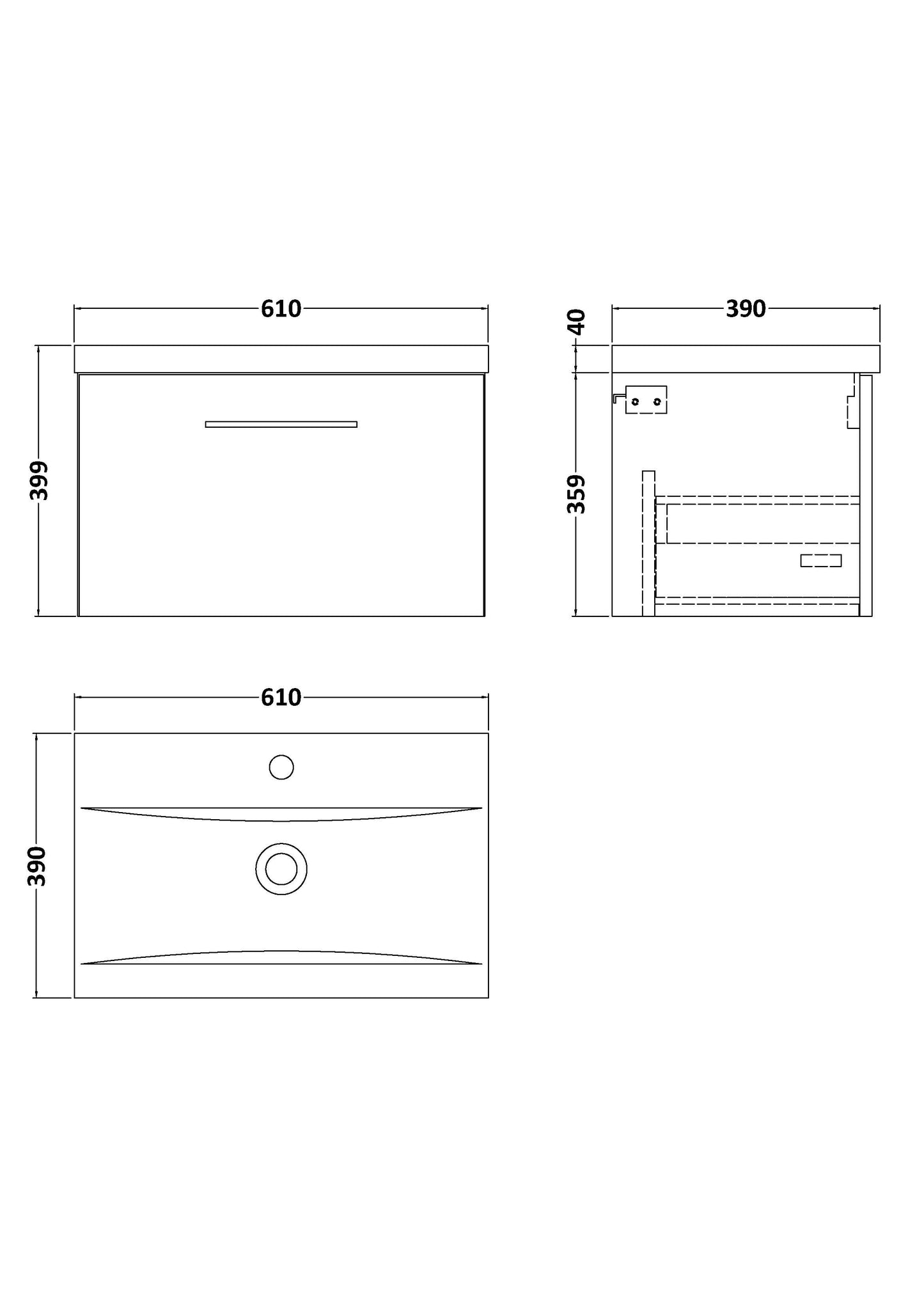 NUIE 600mm Wall Hung 1 Drawer Vanity & Basin 1
