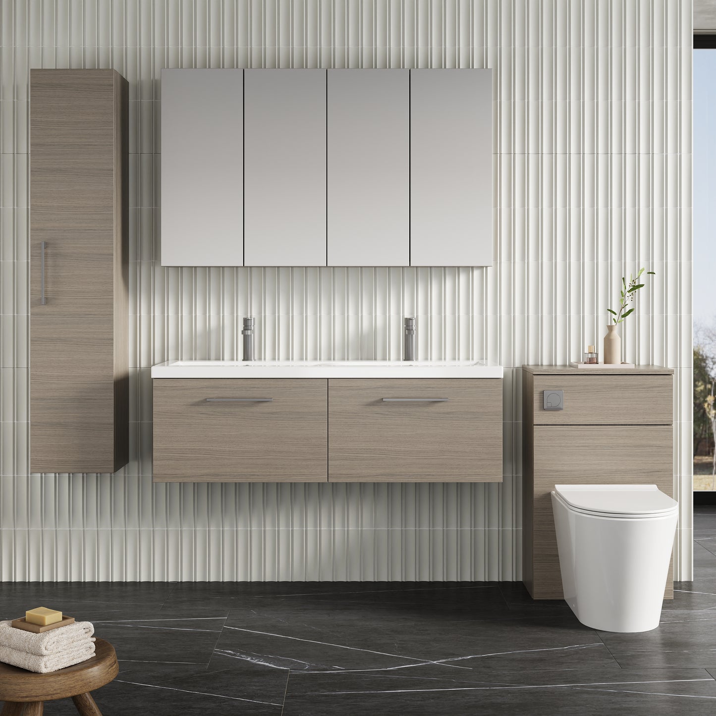 NUIE 1200mm Wall Hung 2 Drawer Vanity & Double Basin