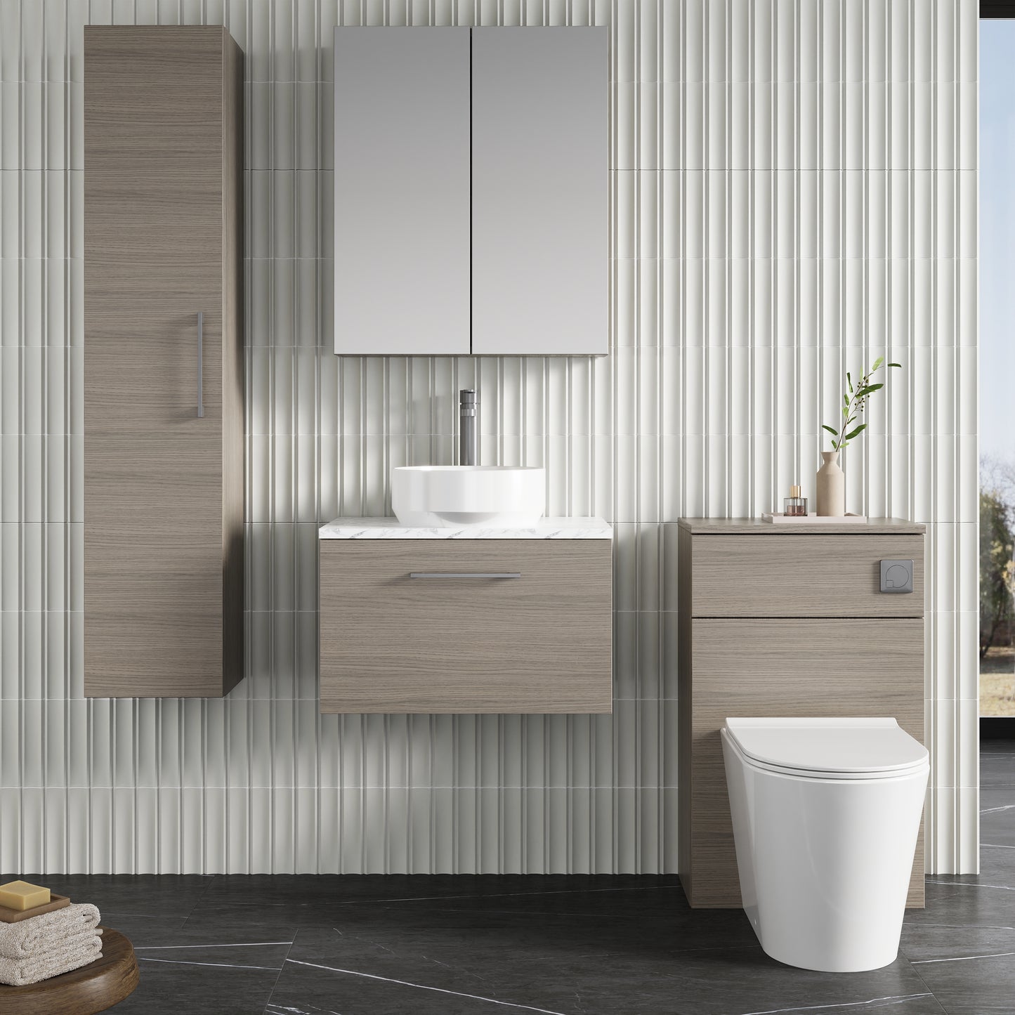 NUIE 600mm Wall Hung 1-Drawer Vanity & Laminate Worktop