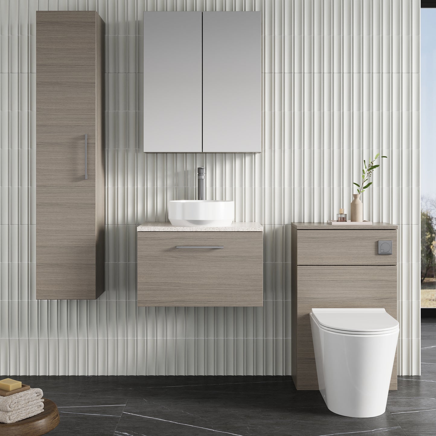 NUIE 600mm Wall Hung 1 Drawer Vanity & Laminate Top