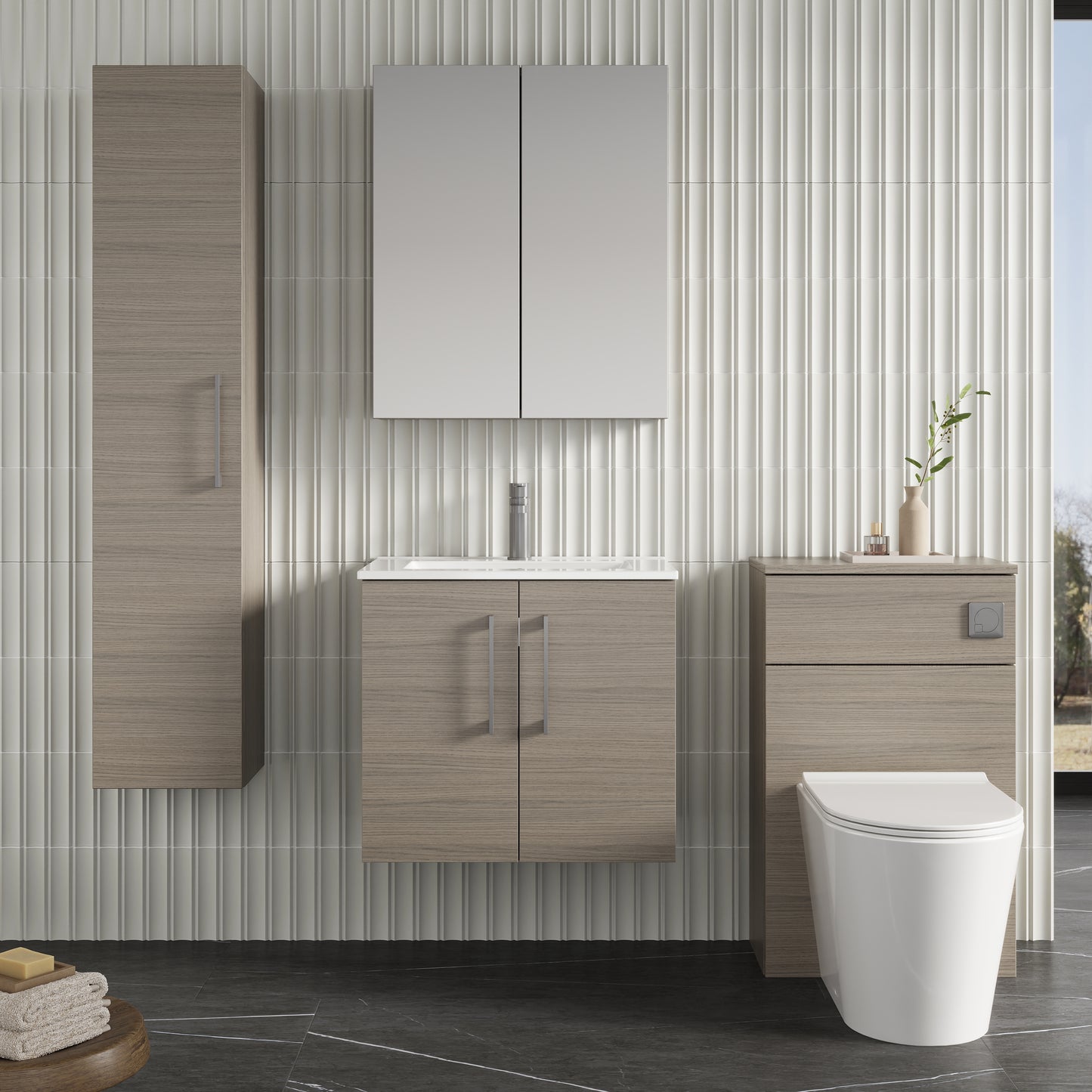 NUIE 600mm Wall Hung 2 Door Vanity & Basin 2
