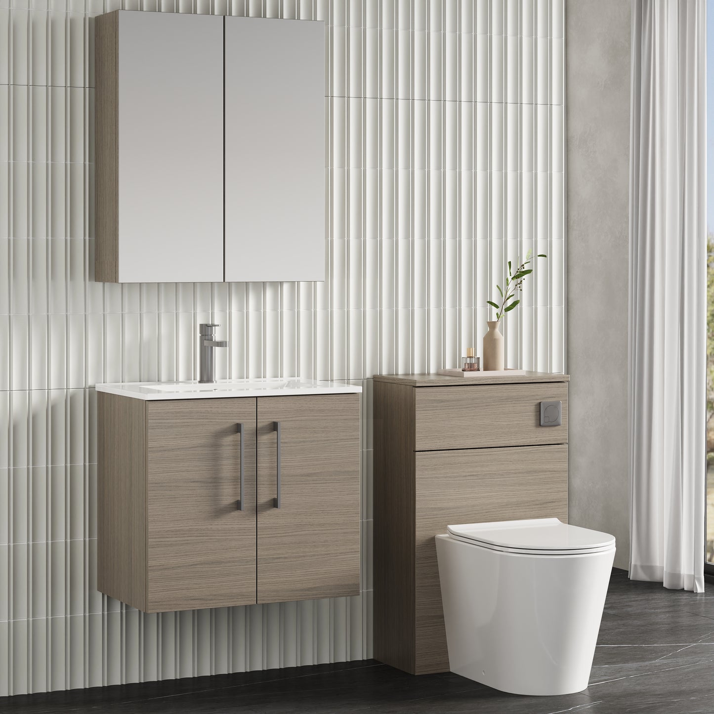 NUIE 600mm Wall Hung 2 Door Vanity & Basin 2