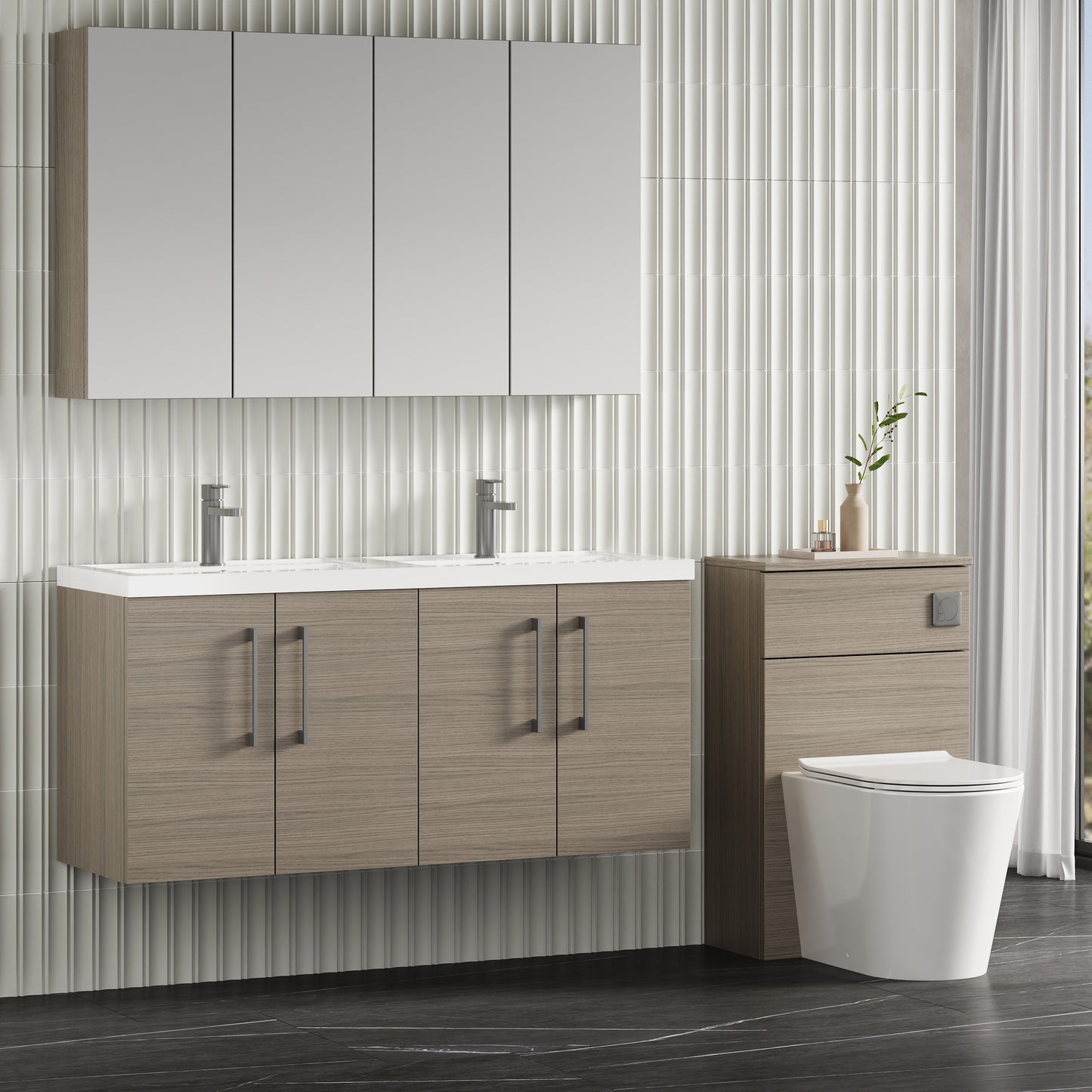 NUIE 1200mm Wall Hung 4 Door Vanity & Double Basin