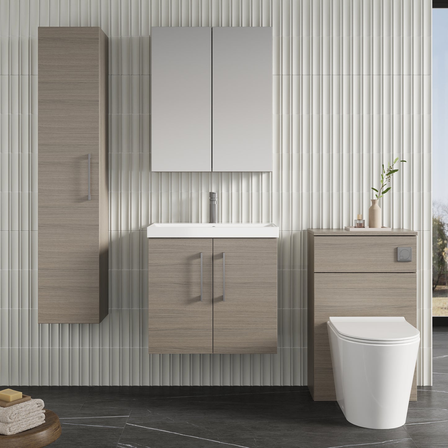 NUIE 600mm Wall Hung 2 Door Vanity & Basin 3