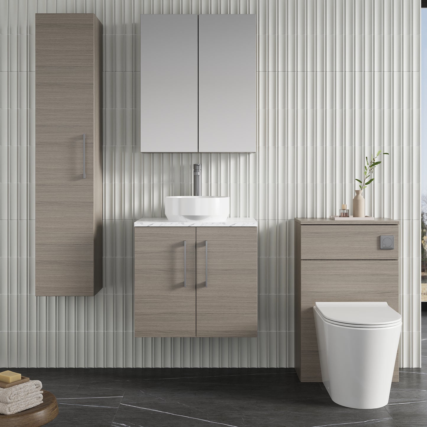 NUIE 600mm Wall Hung 2-Door Vanity & Laminate Worktop