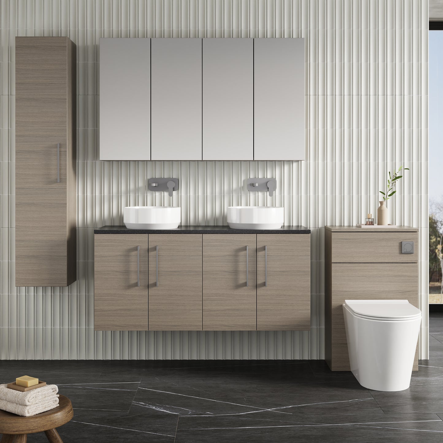 NUIE 1200mm Wall Hung 4-Door Vanity & Laminate Worktop