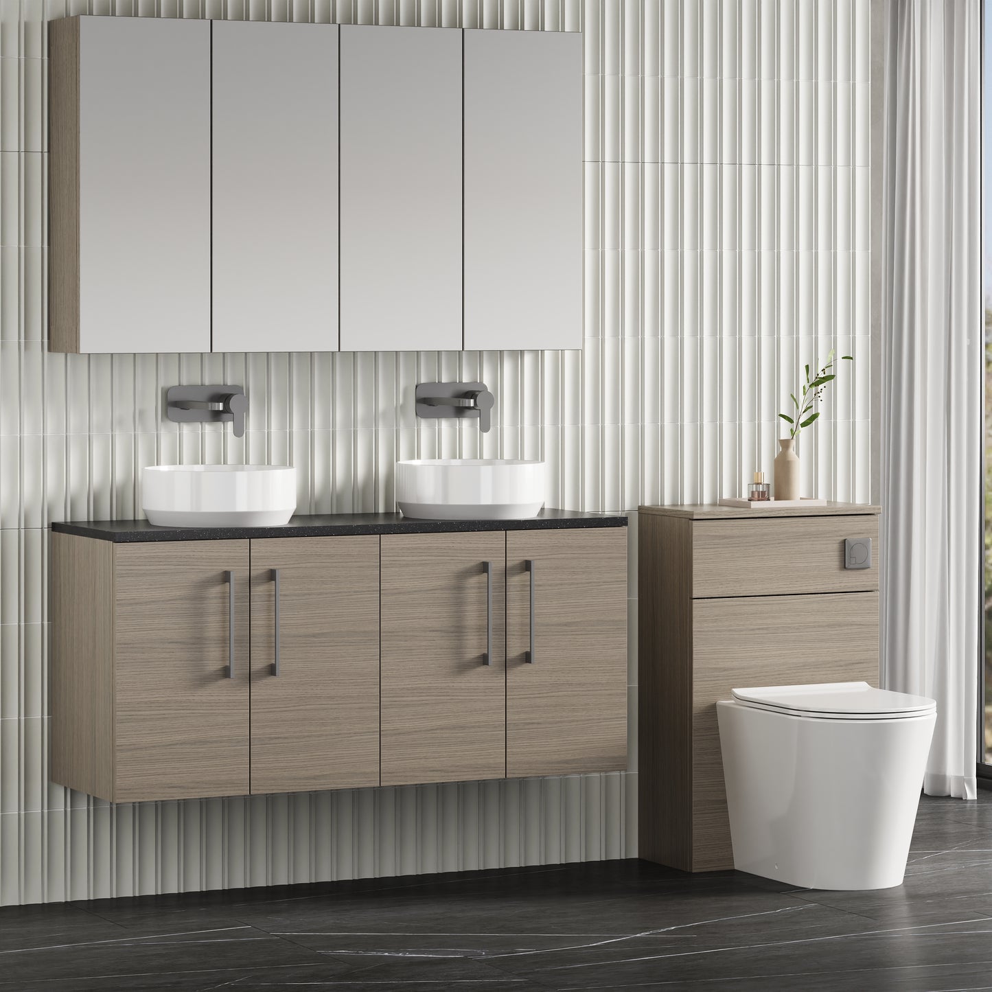 NUIE 1200mm Wall Hung 4-Door Vanity & Laminate Worktop