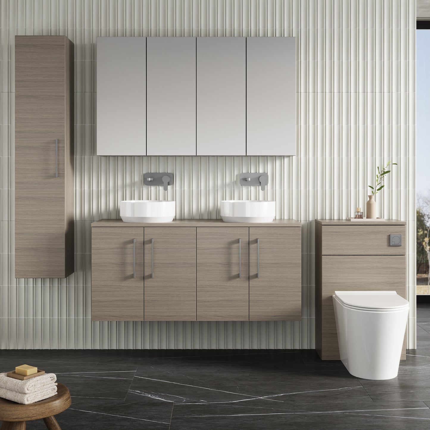 NUIE 1200mm Wall Hung 4 Door Vanity & Worktop
