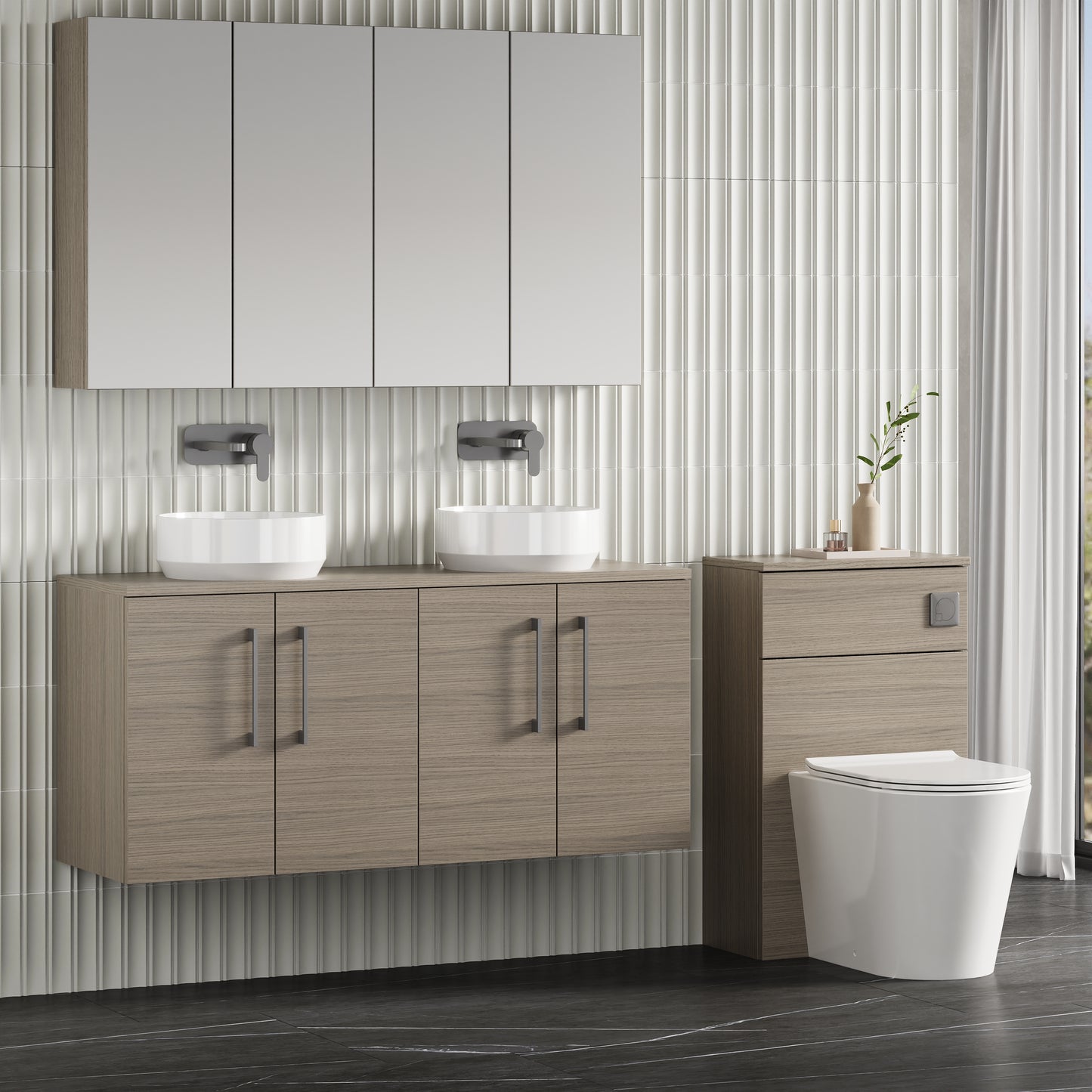 NUIE 1200mm Wall Hung 4 Door Vanity & Worktop