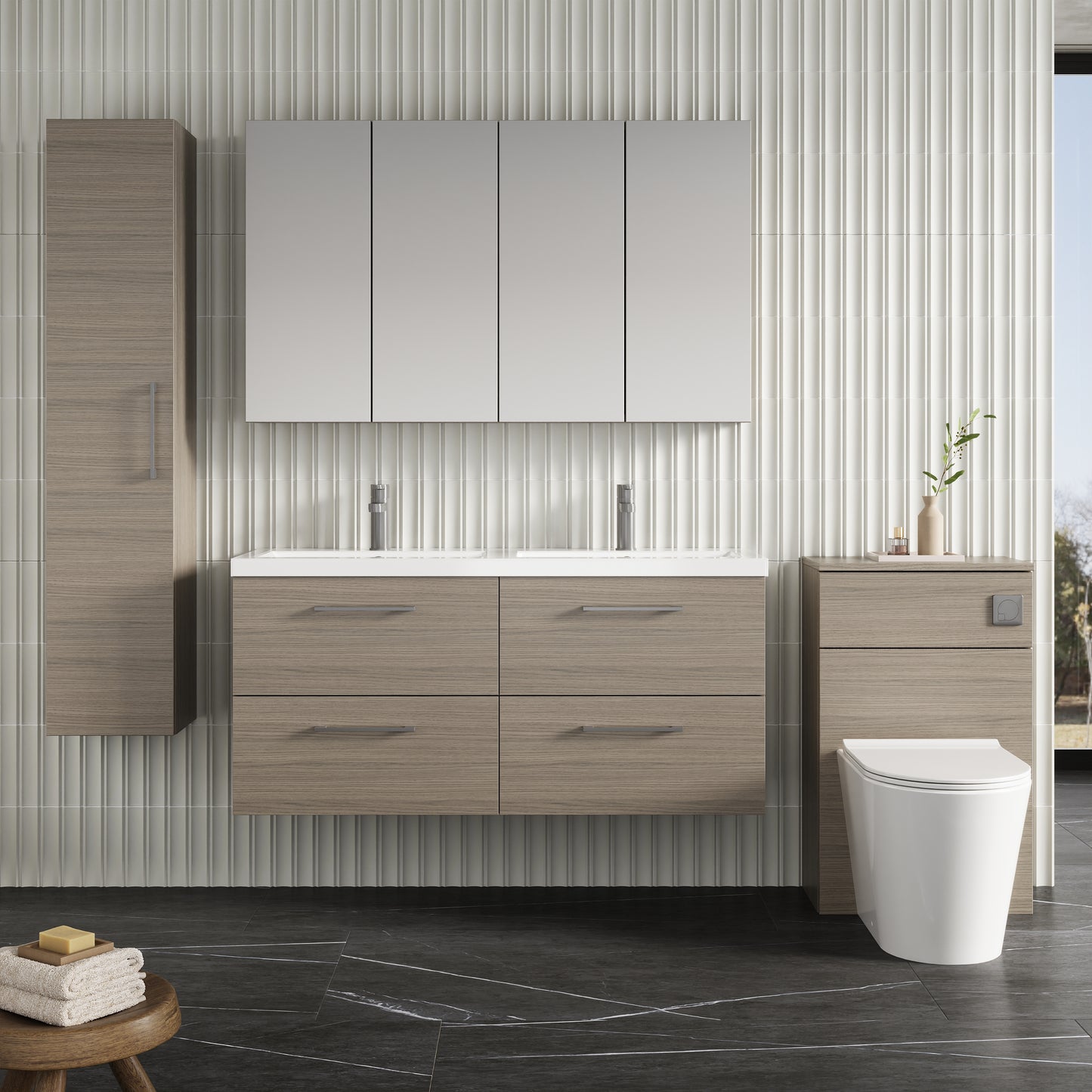 NUIE 1200mm Wall Hung 4 Drawer Vanity & Double Basin