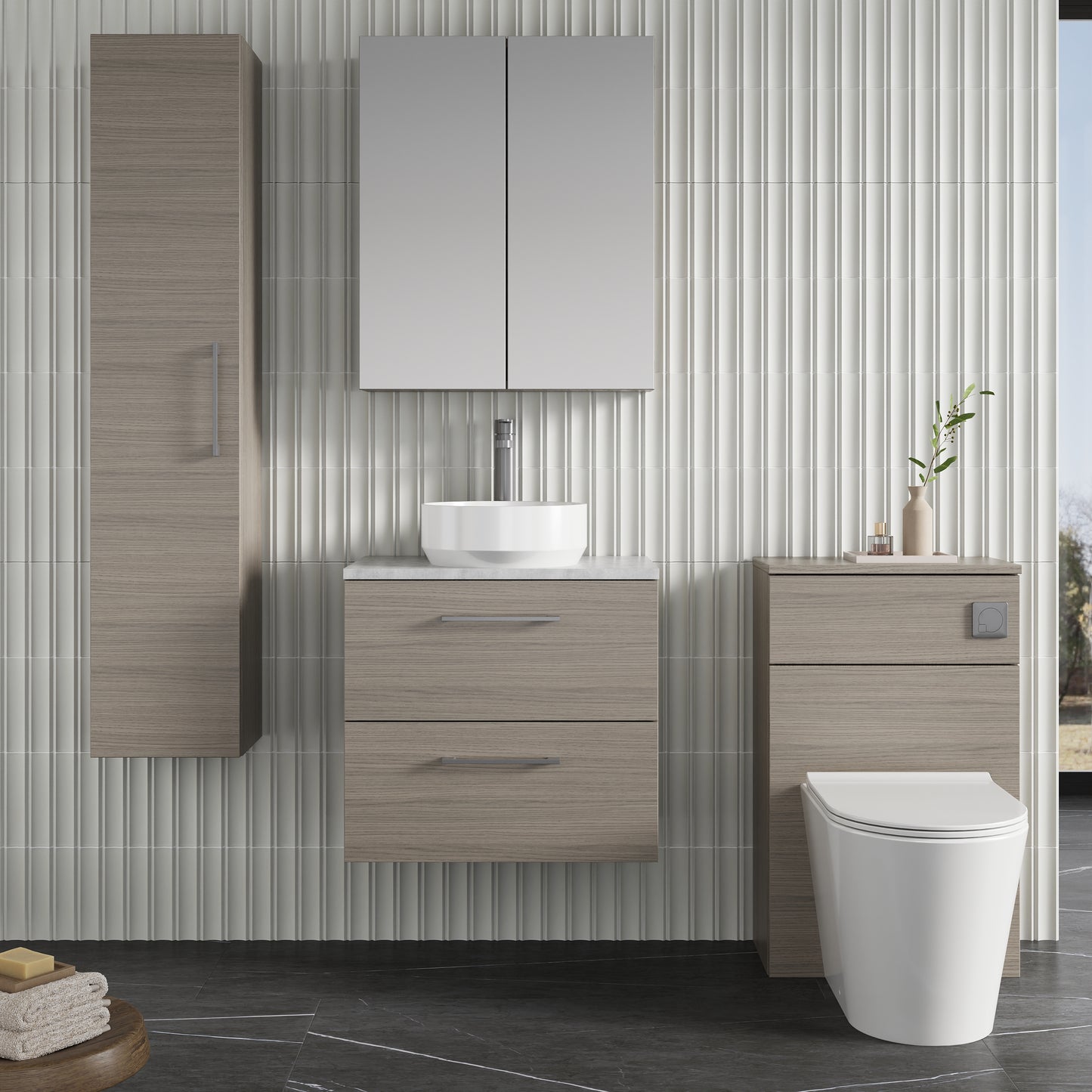 NUIE 600mm Wall Hung 2 Drawer Vanity & Laminate Top