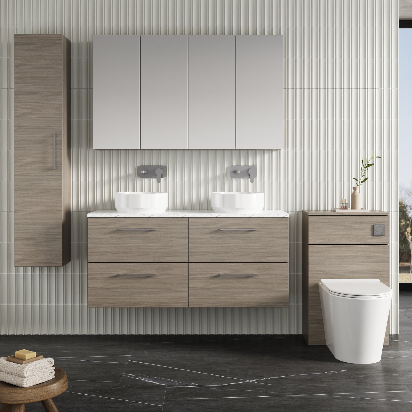 NUIE 1200mm Wall Hung 4-Drawer Vanity & Laminate Worktop