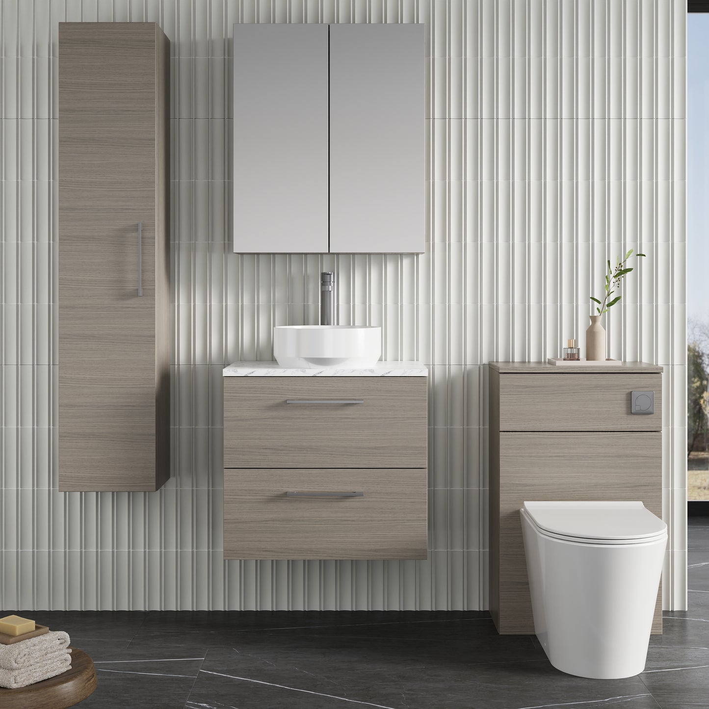 NUIE 600mm Wall Hung 2-Drawer Vanity & Laminate Worktop