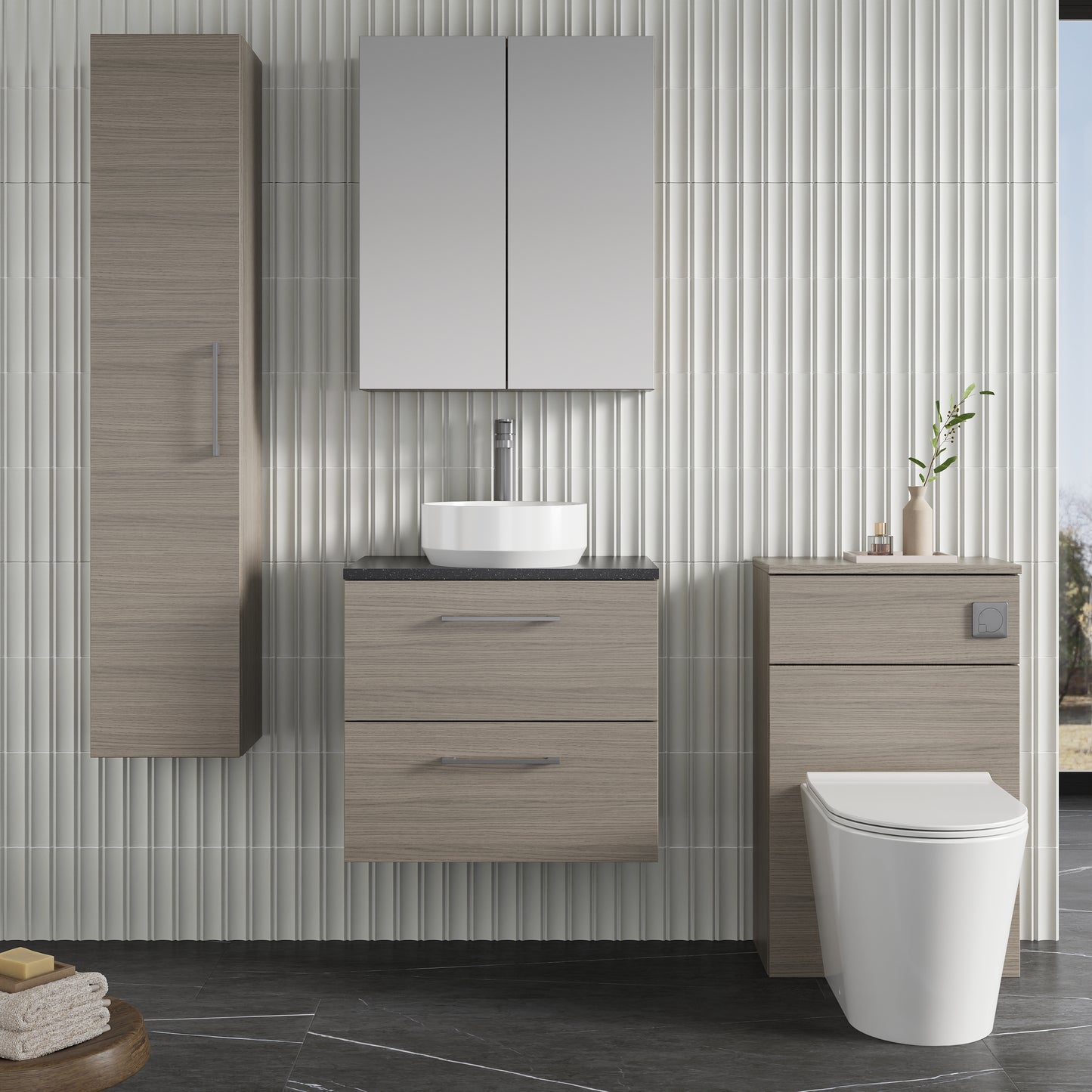 NUIE 600mm Wall Hung 2 Drawer Vanity & Laminate Top