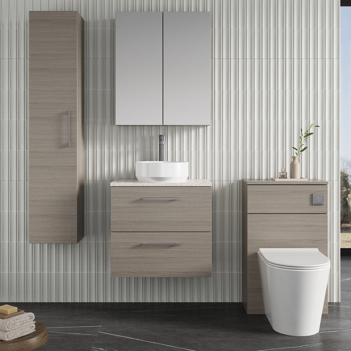 NUIE 600mm Wall Hung 2 Drawer Vanity & Laminate Top