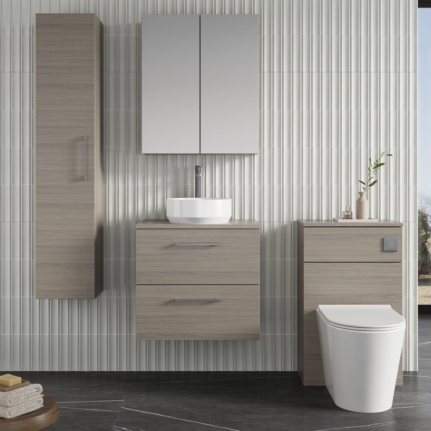 NUIE 600mm Wall Hung 2 Drawer Vanity & Worktop