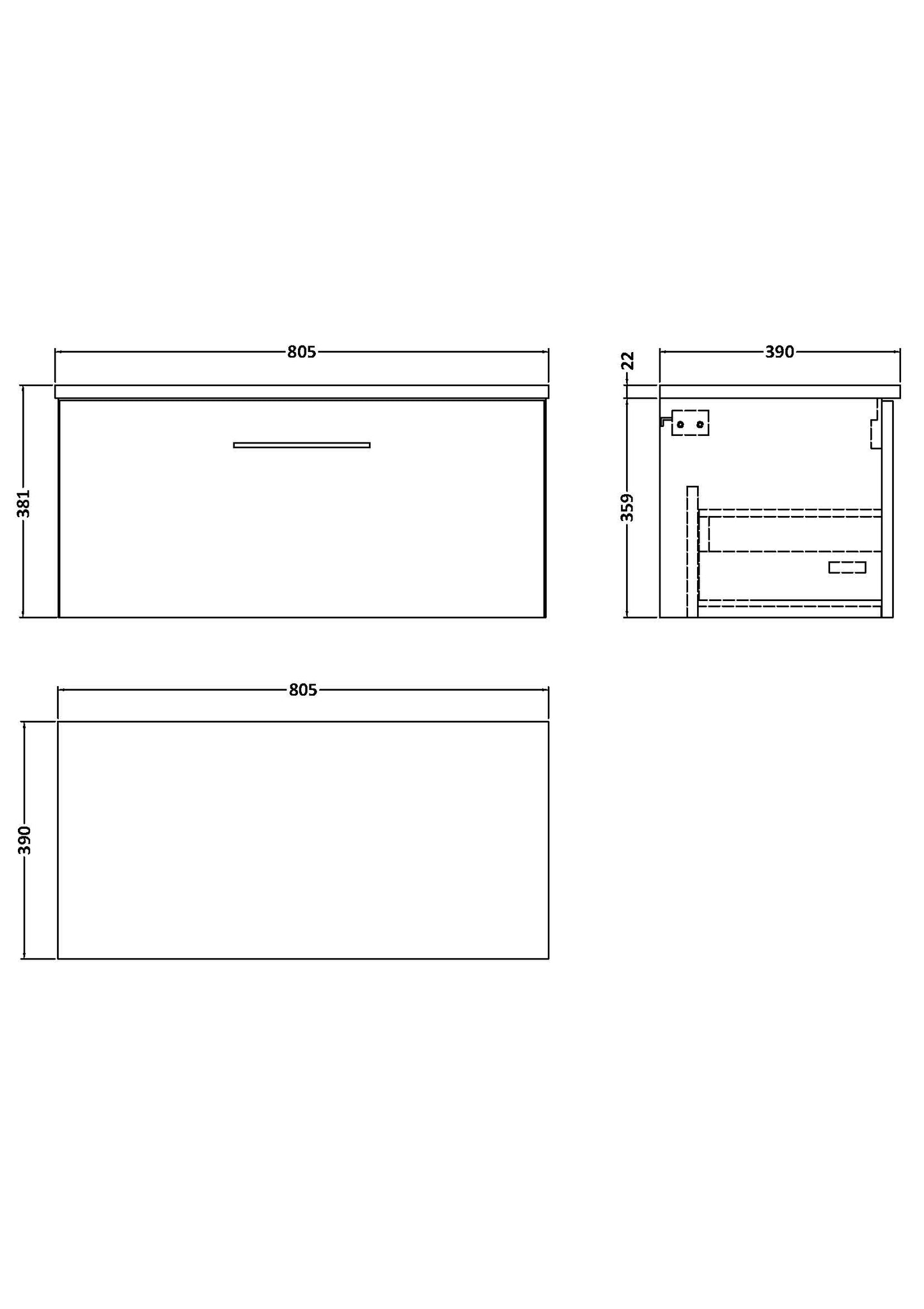 NUIE 800mm Wall Hung Single Drawer Vanity & Laminate Top
