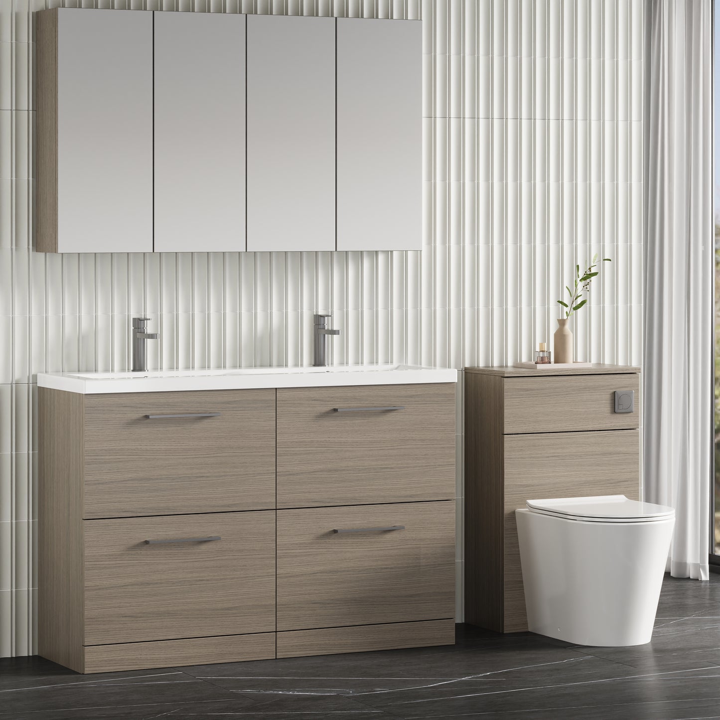 NUIE 1200mm Floor Standing 4 Drawer Vanity & Double Basin